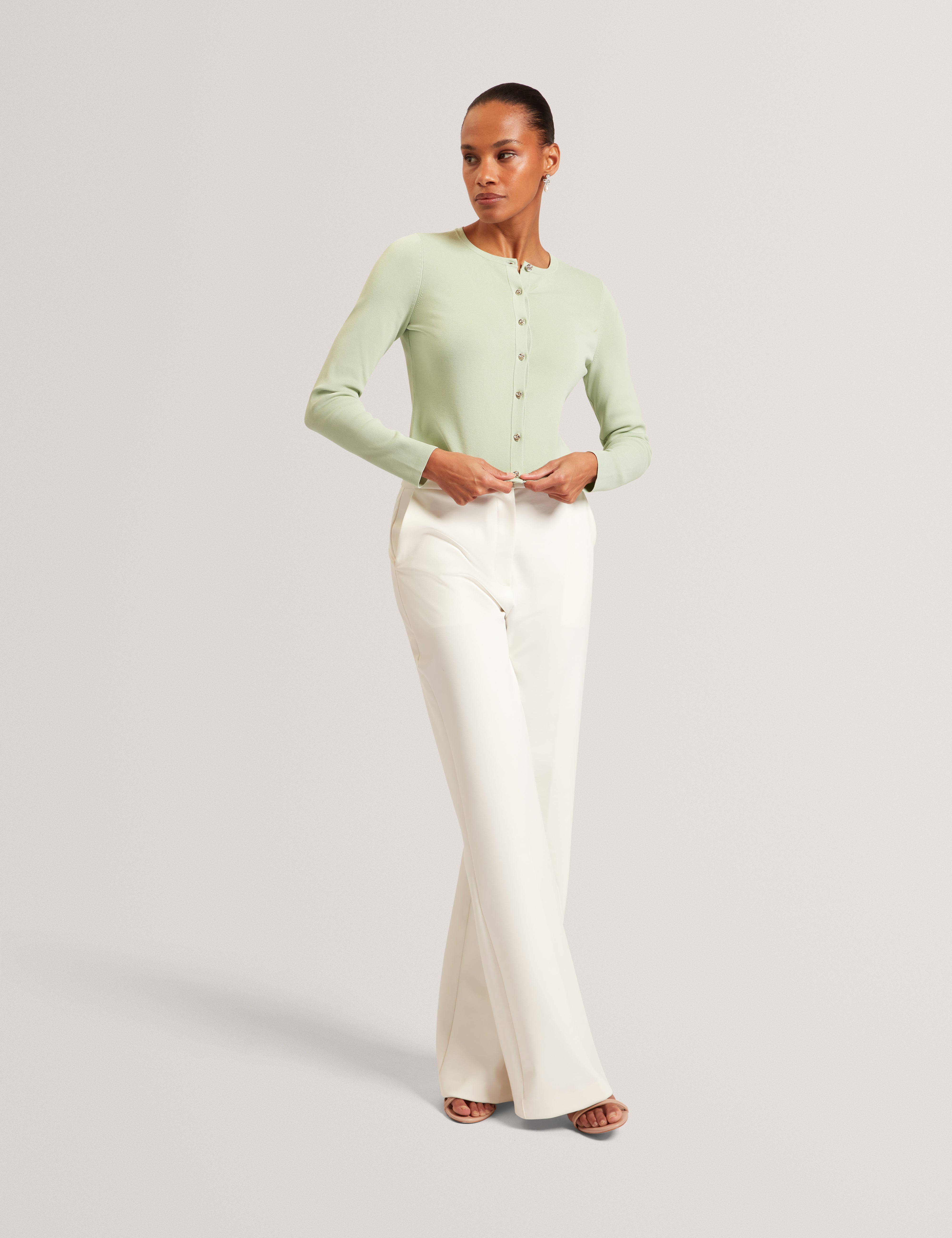 Vedla Cropped Crew Neck Cardigan Pl-Green