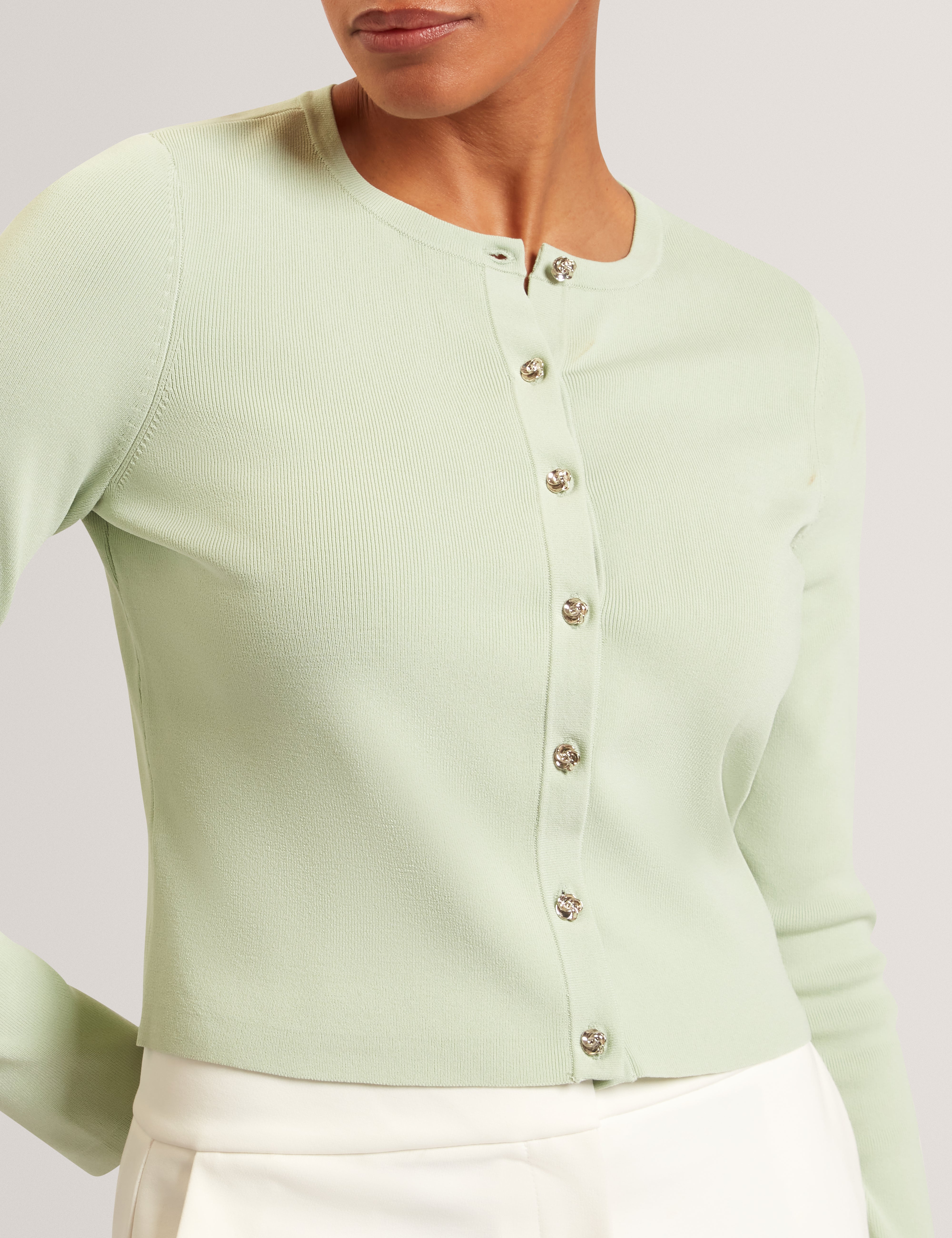 Vedla Cropped Crew Neck Cardigan Pl-Green