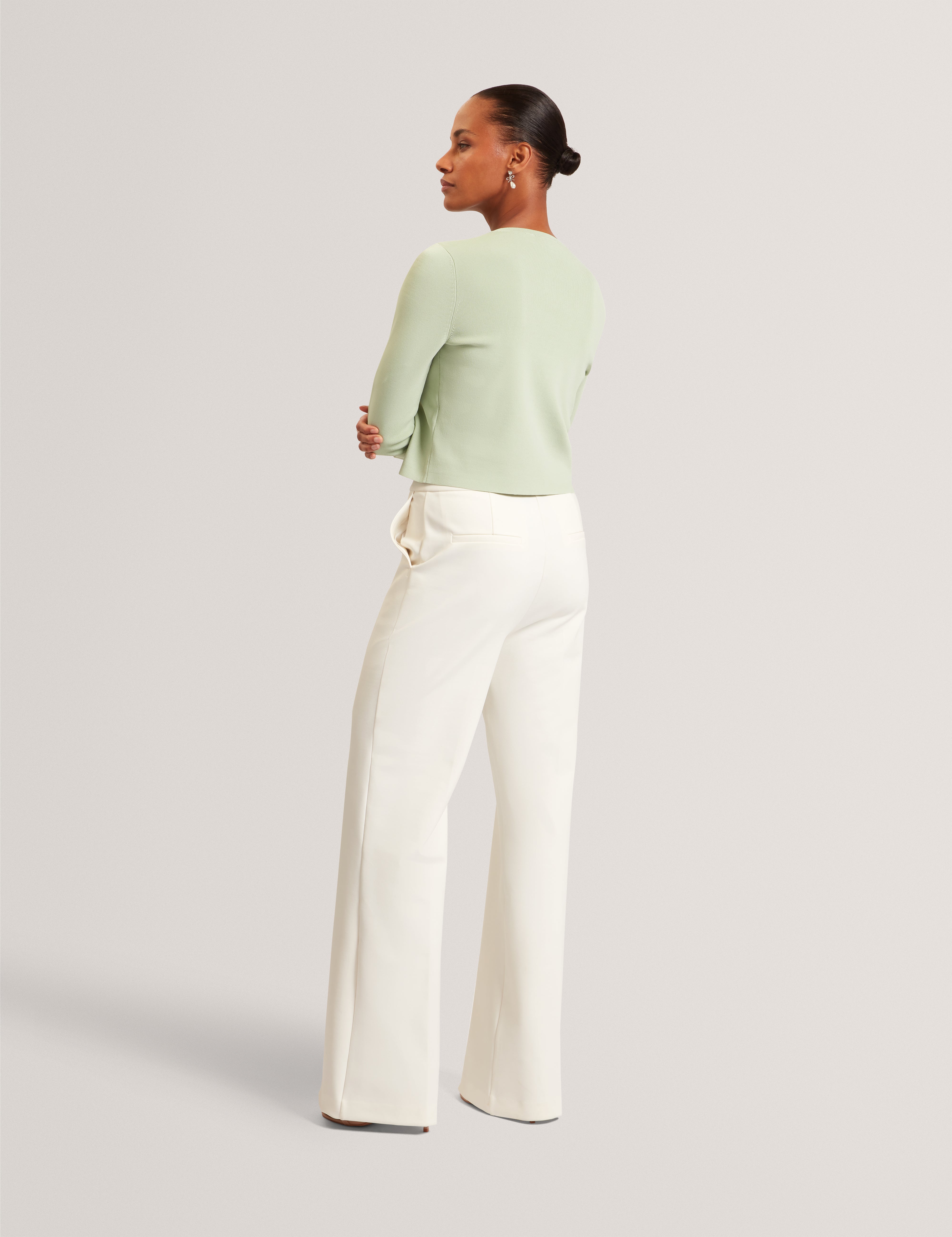 Vedla Cropped Crew Neck Cardigan Pl-Green