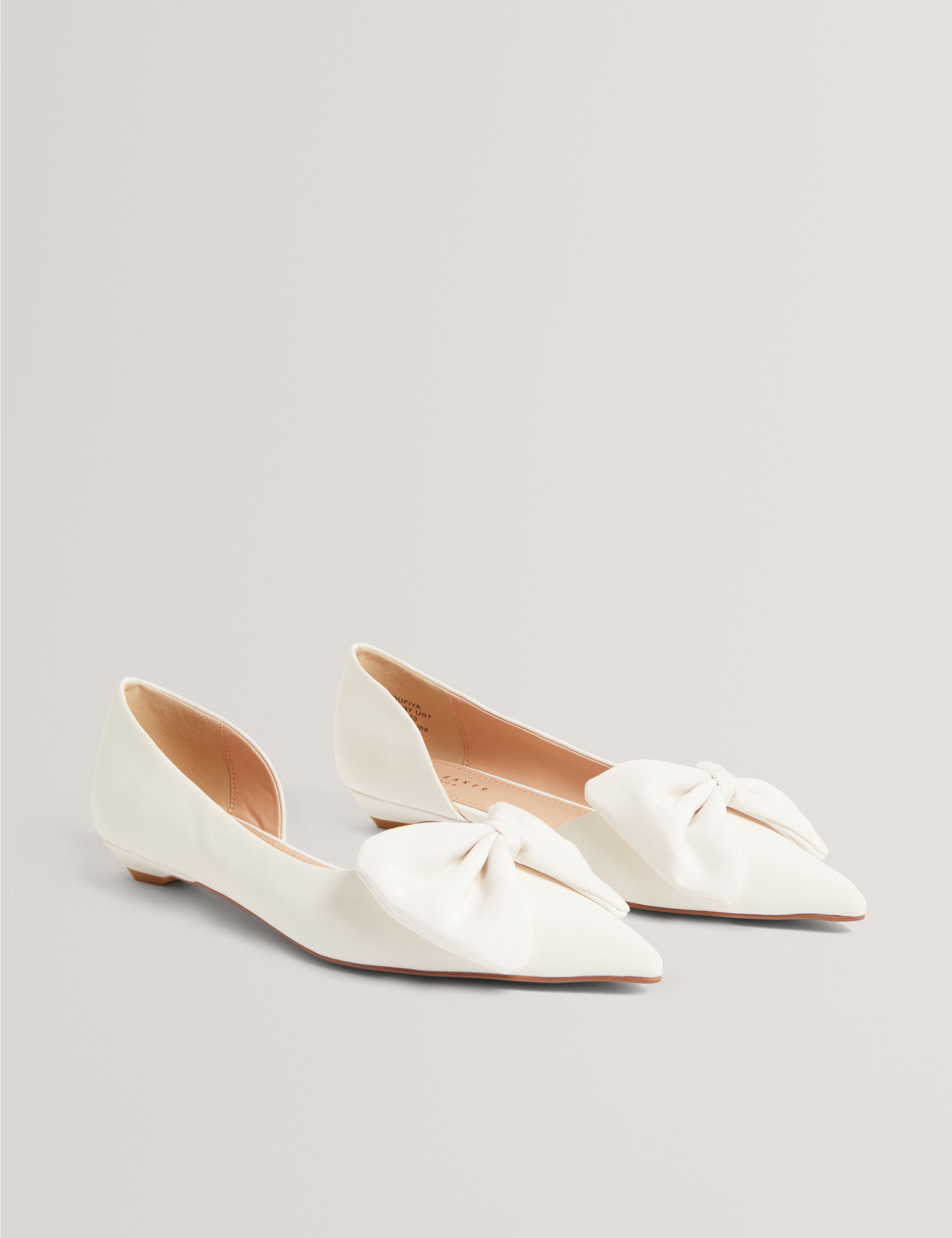 Soufiya Satin Bow Detail Flat Ivory