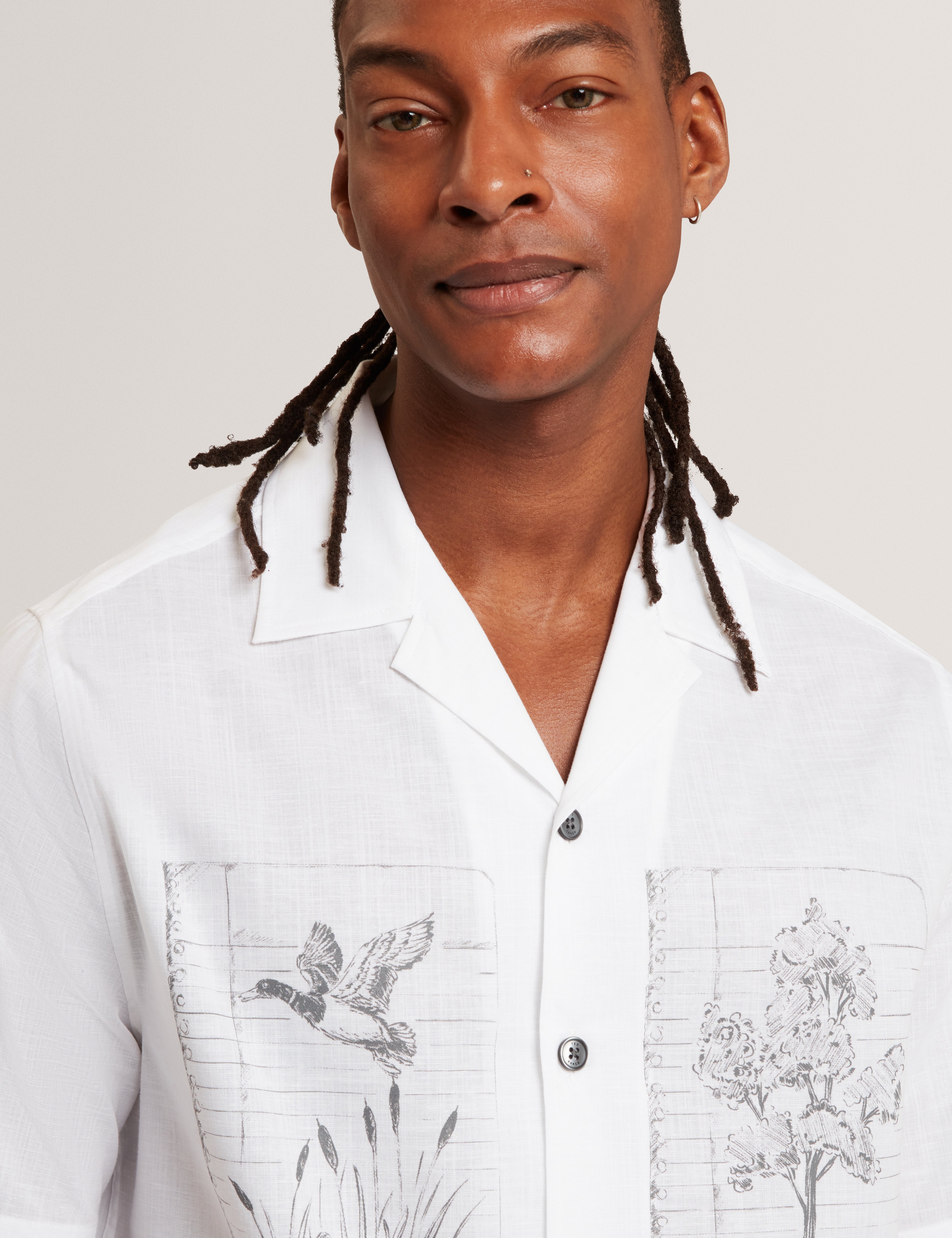 Gallagr Ss Relaxed Box Print Shirt White