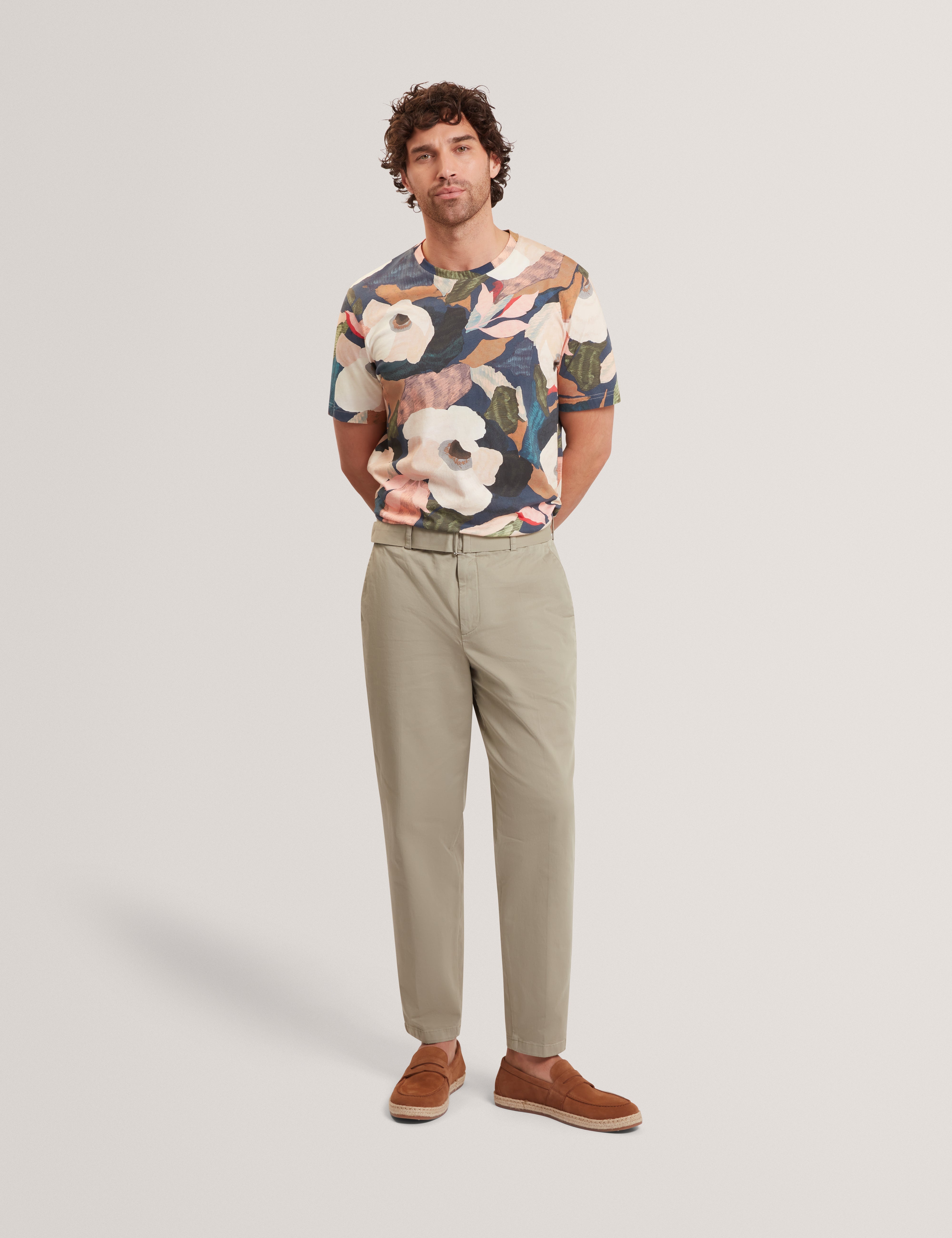 Dowlle Short Sleeve Linen Blend Floral T-Shirt Multicol