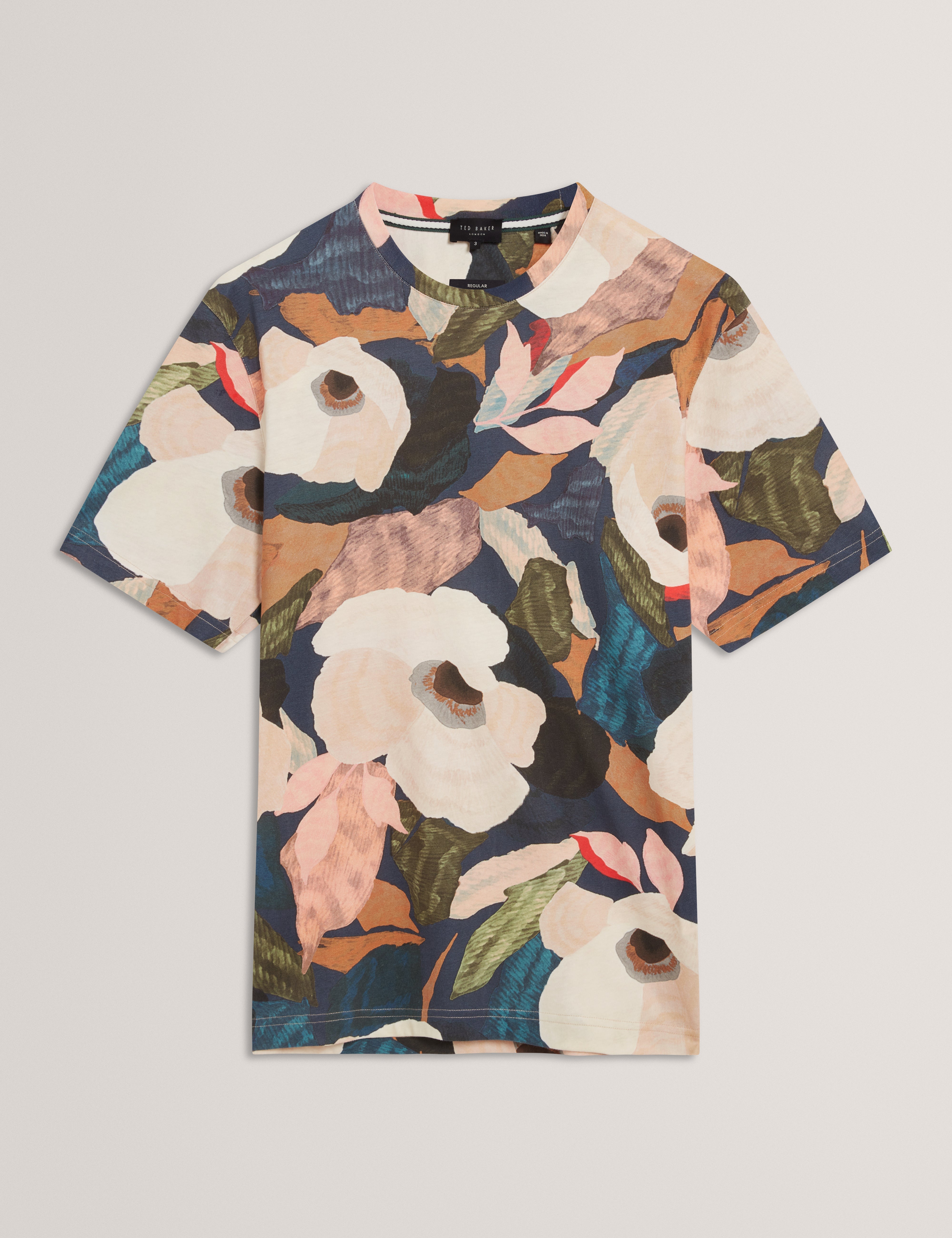 Dowlle Short Sleeve Linen Blend Floral T-Shirt Multicol