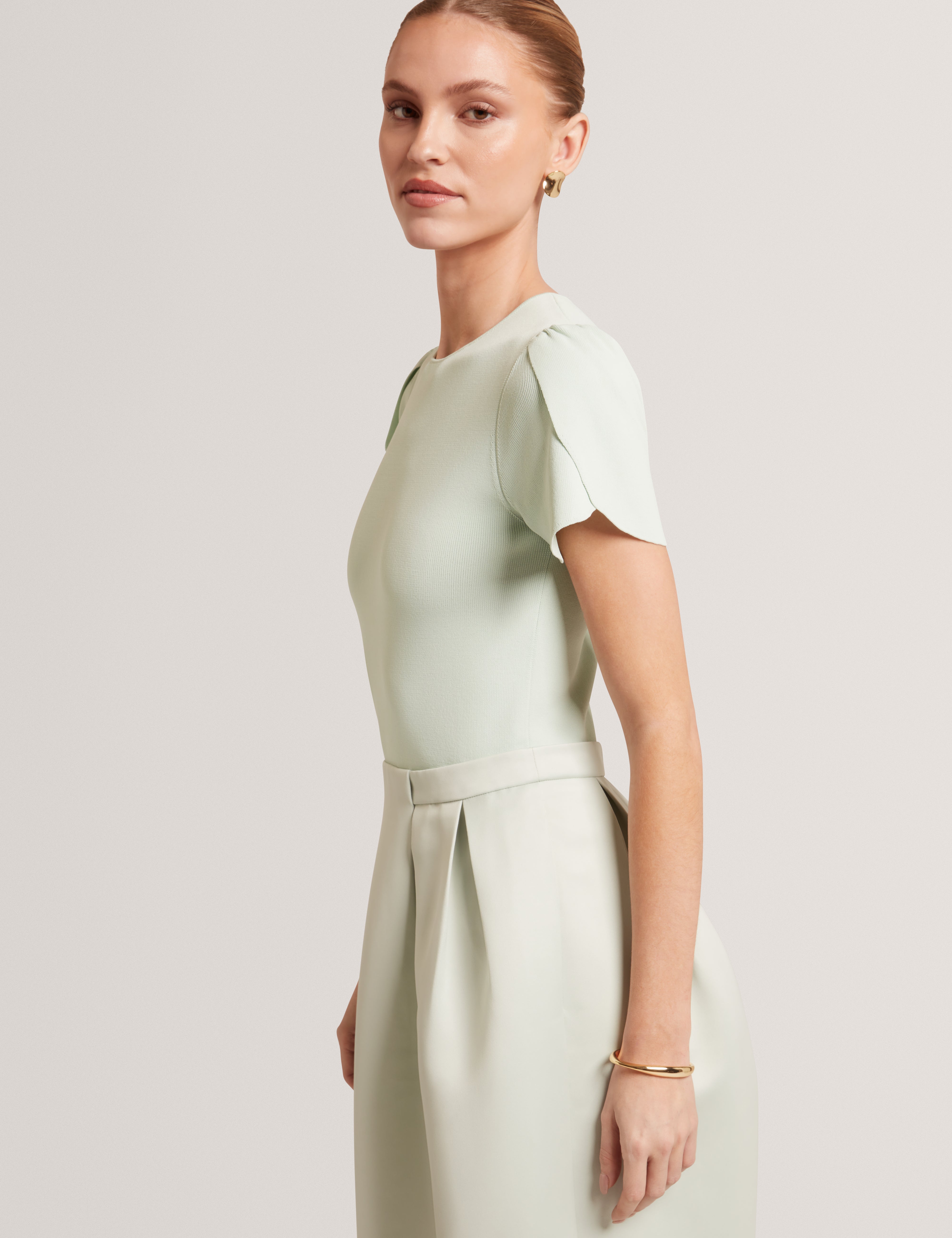 Celandi Short Sleeve Mockable Midi Dress Pl-Green