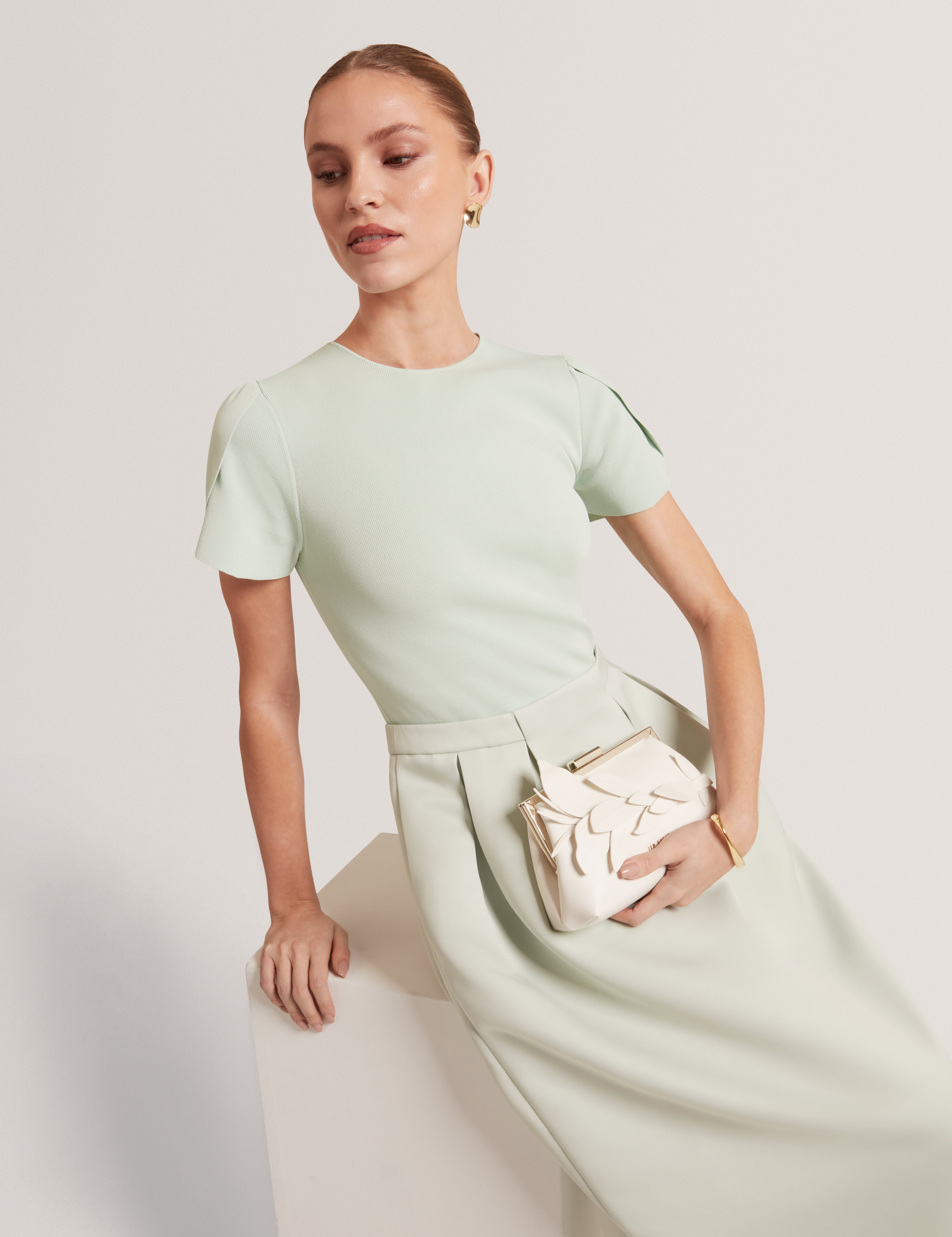 Celandi Short Sleeve Mockable Midi Dress Pl-Green