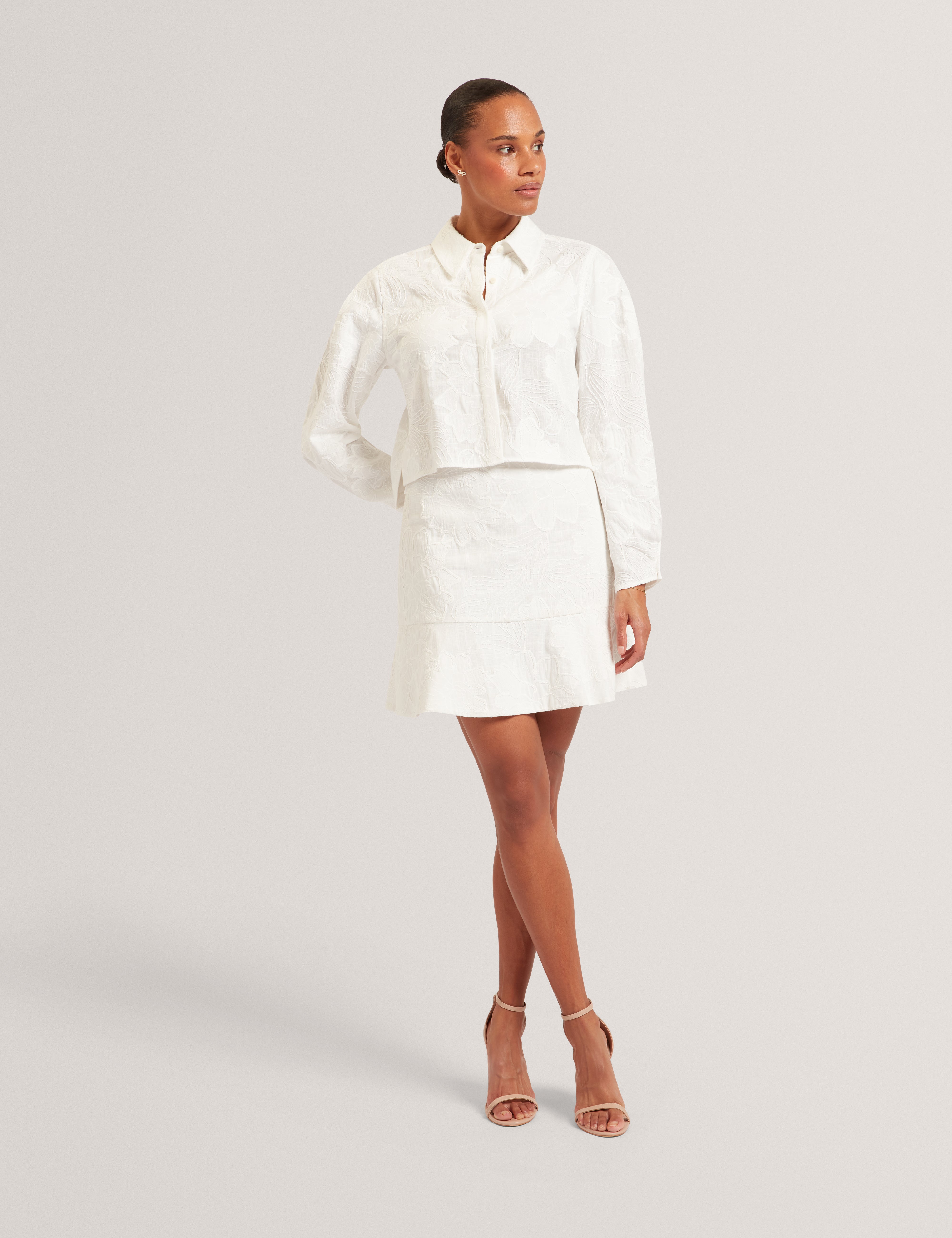 Fioral Embroidered Mini Skirt White