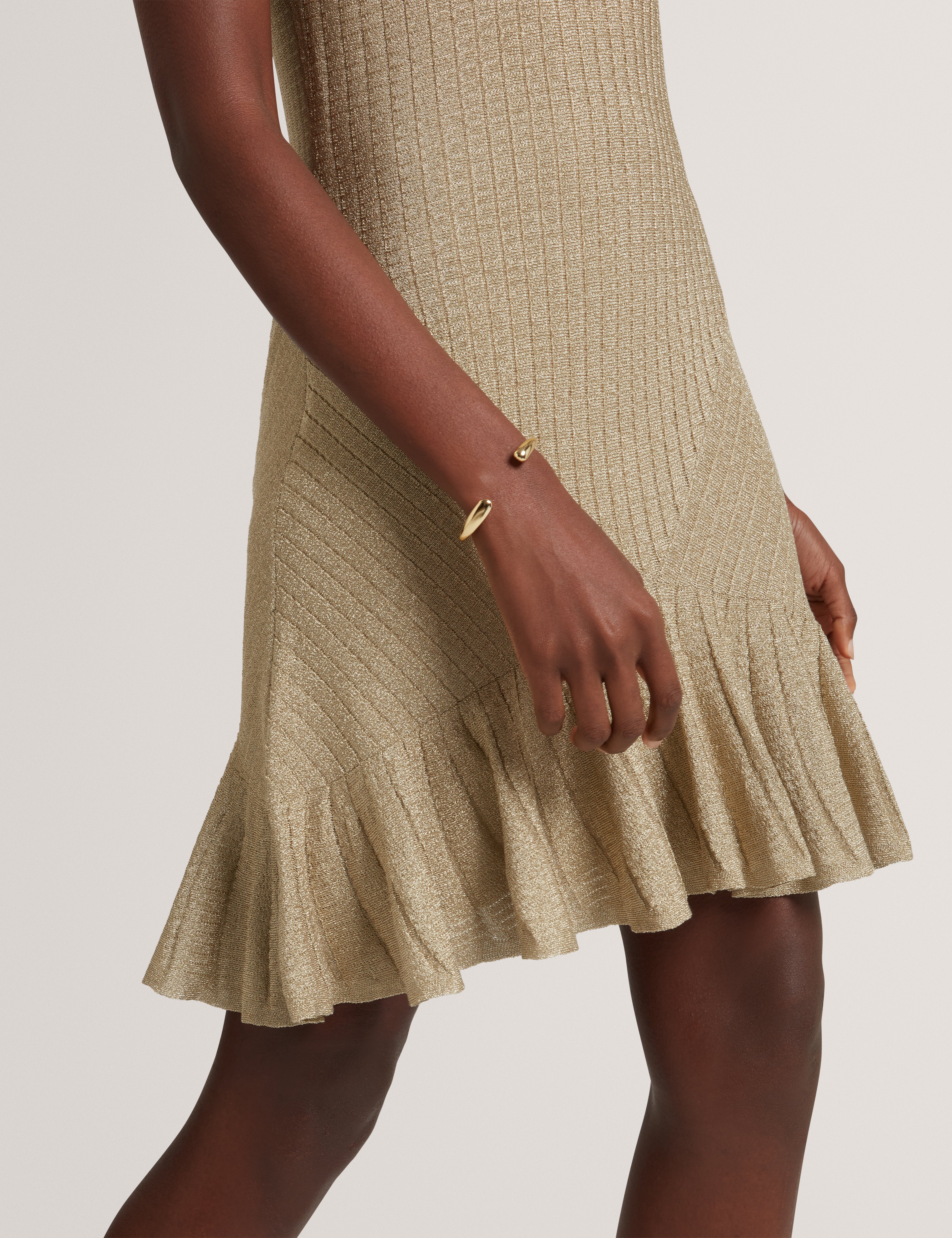 Ilima Stitch Detail Knitted Mini Dress Gold