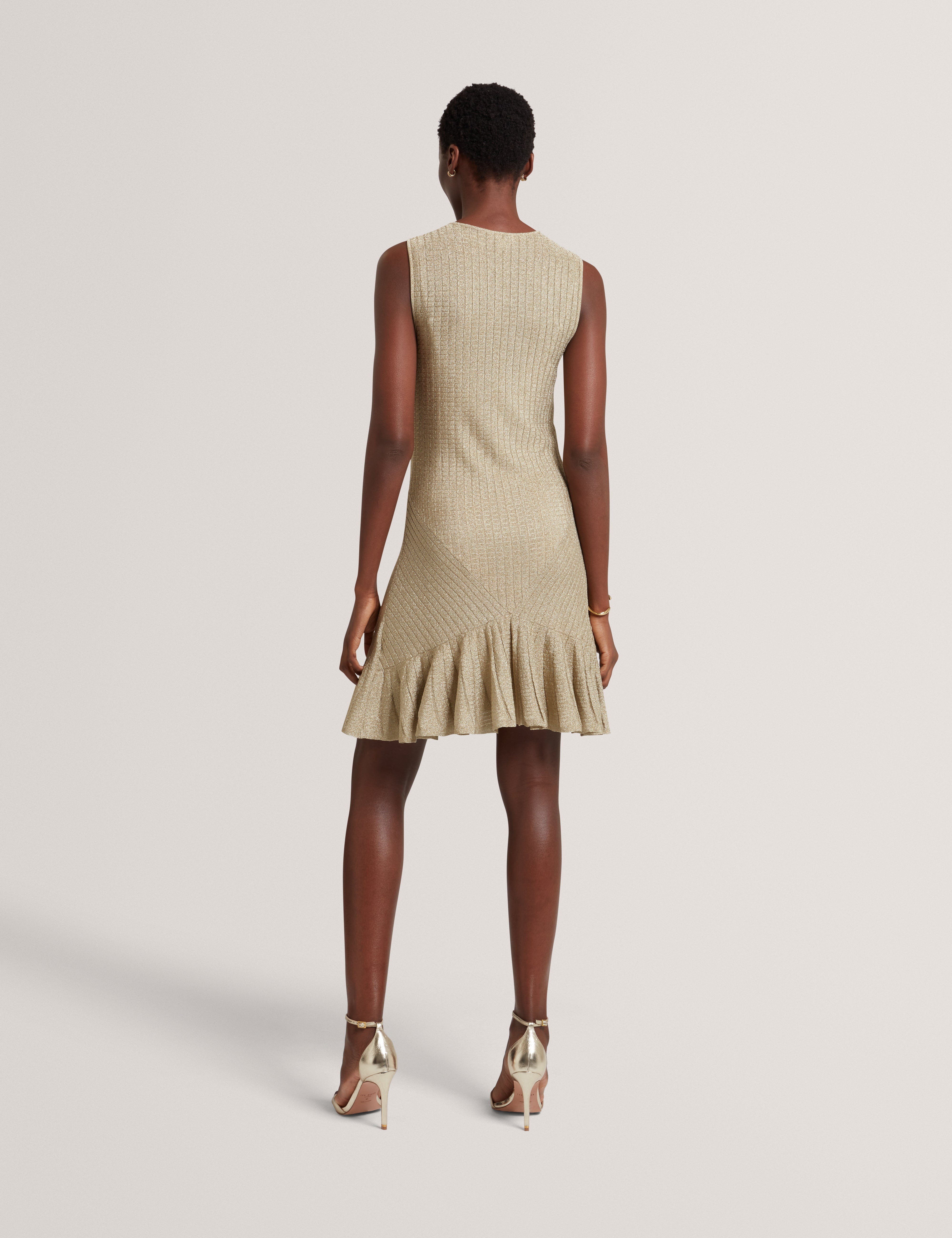 Ilima Stitch Detail Knitted Mini Dress Gold
