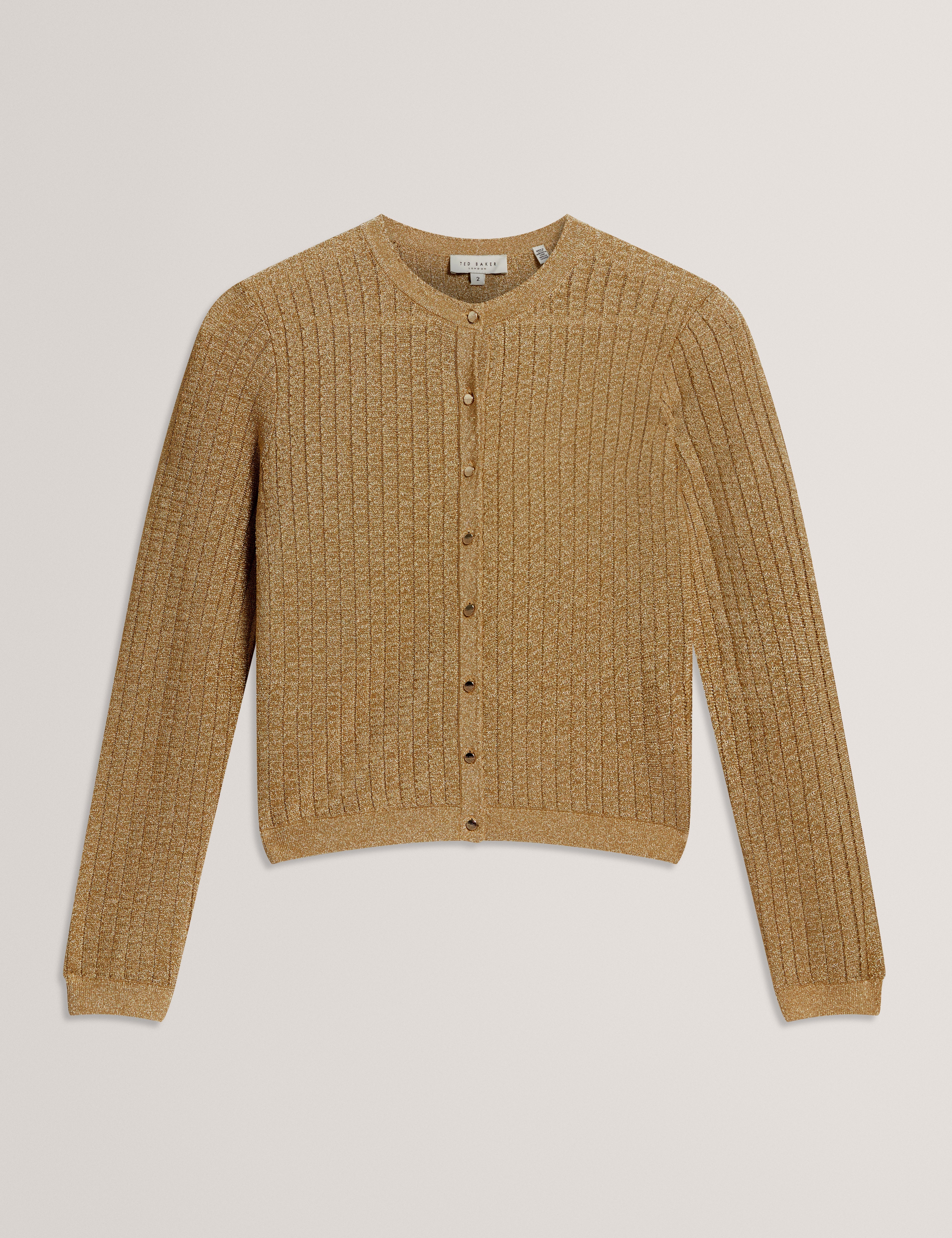 Iolanth Knitted Crew Neck Cropped Cardigan Gold