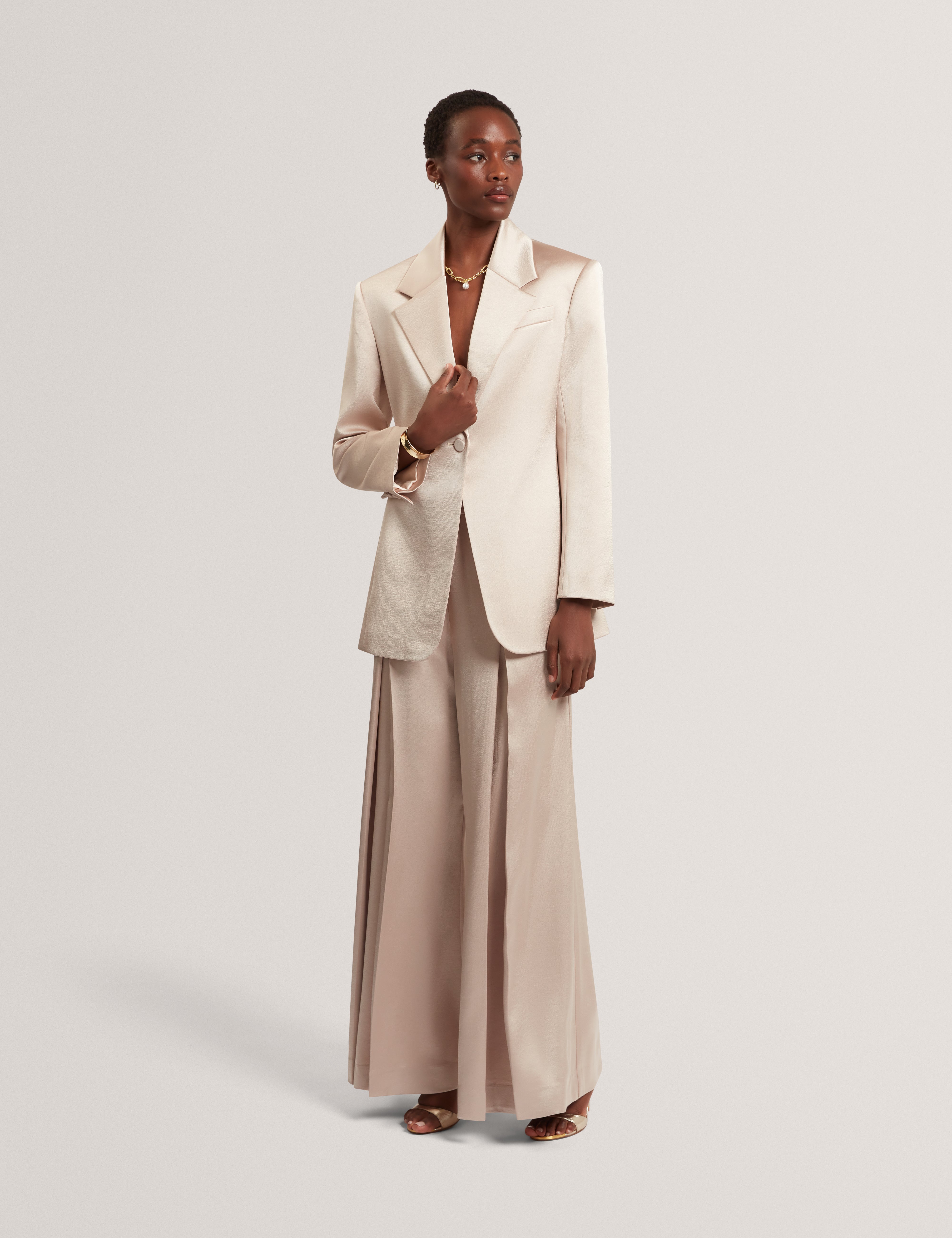 Platy Front Pleat Wide Leg Trousers Natural