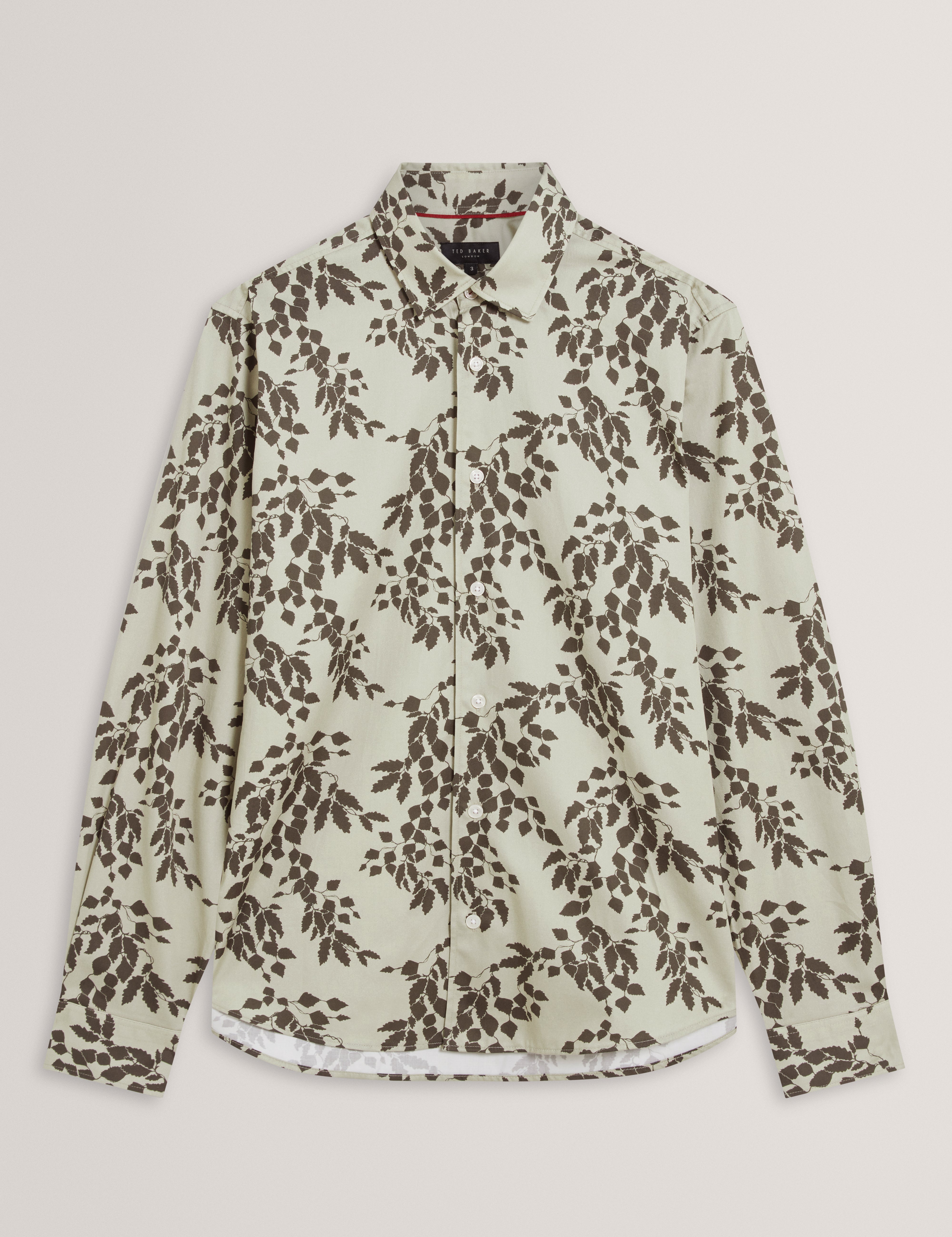 Dornan Ls Regular Shadow Leaf Print أخضر فاتح