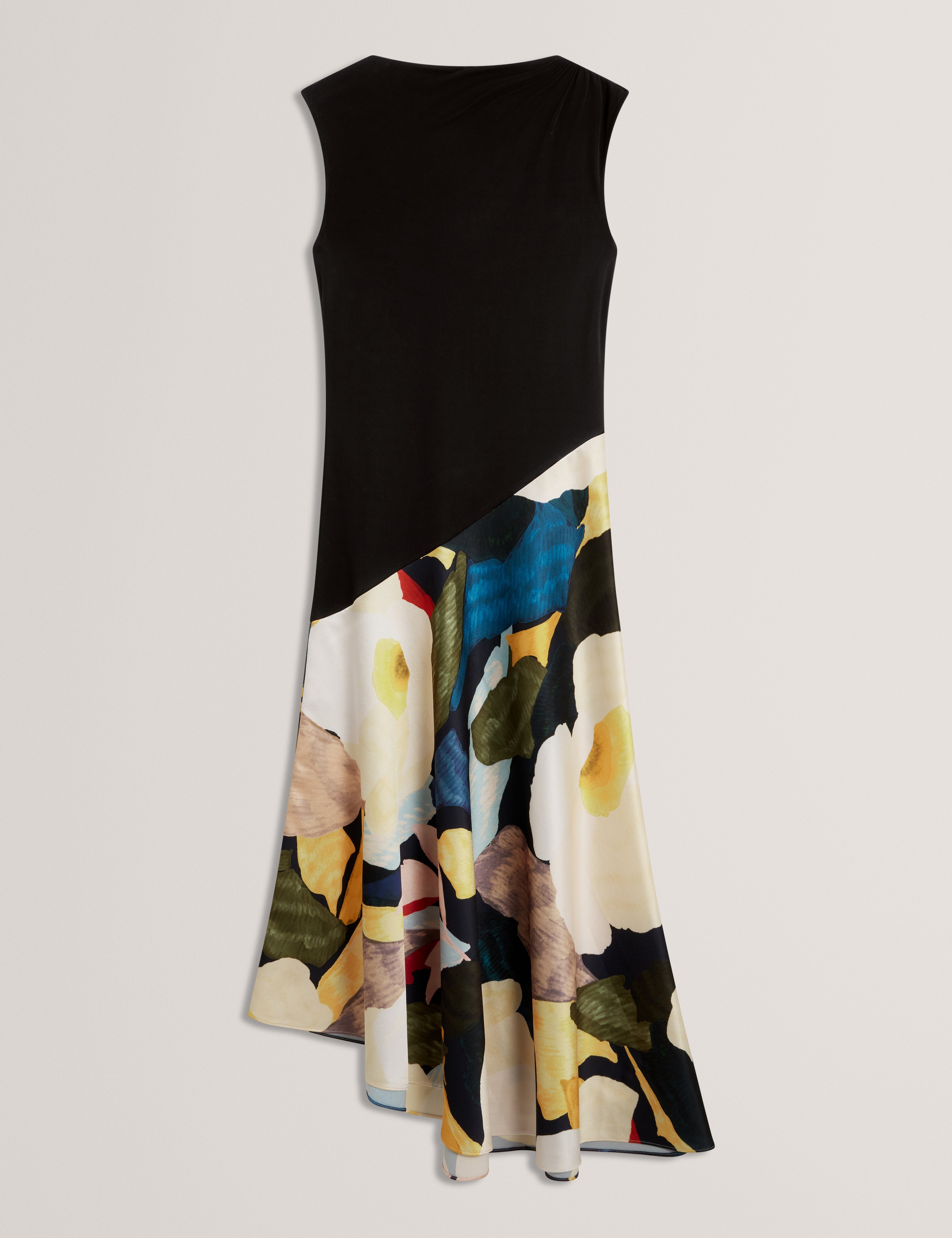 Aeslyn Printed Jersey Midi Dress With Satin Skirt Black