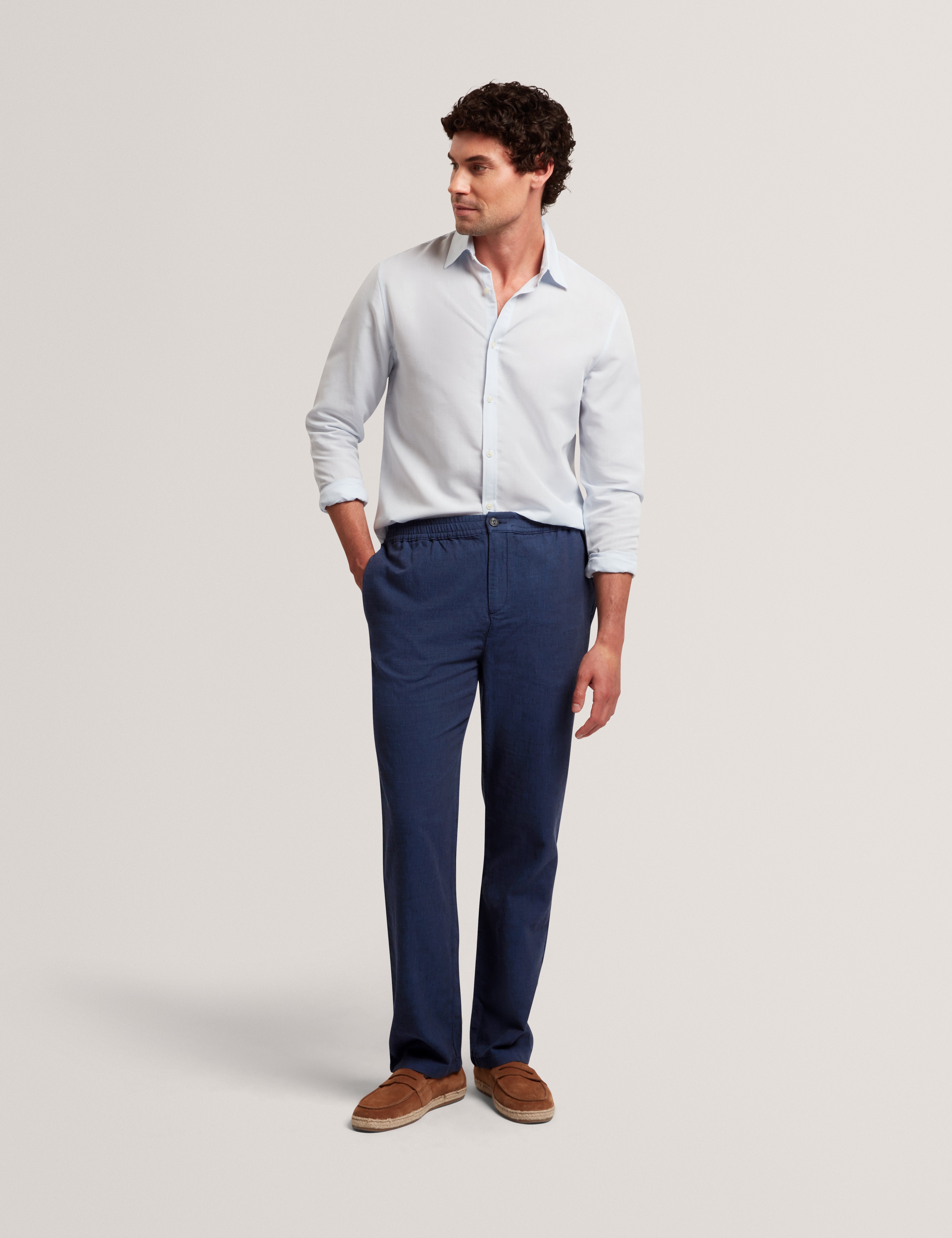 Culverr Relaxed Linen Blend Trouser Dk-Blue
