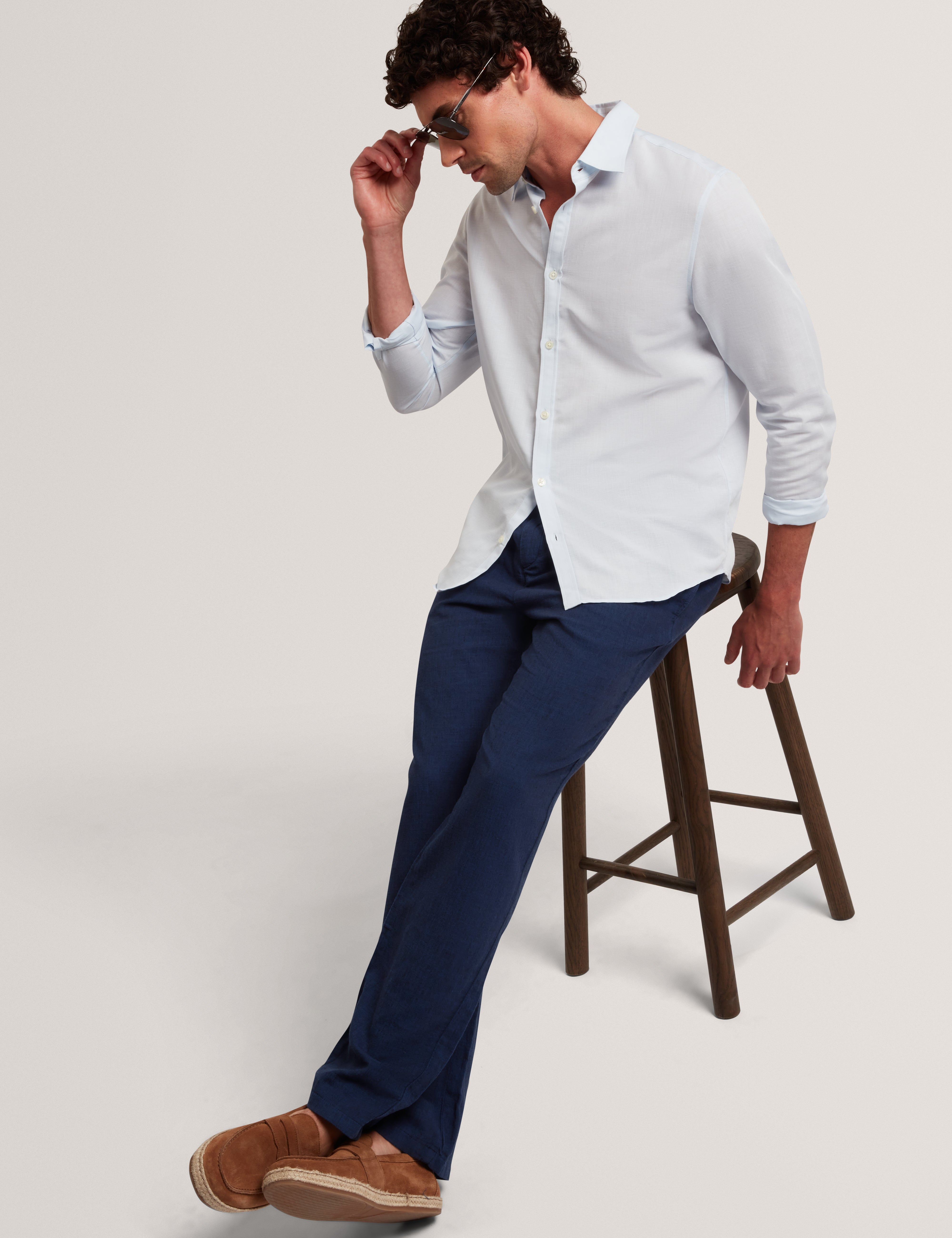 Culverr Relaxed Linen Blend Trouser Dk-Blue