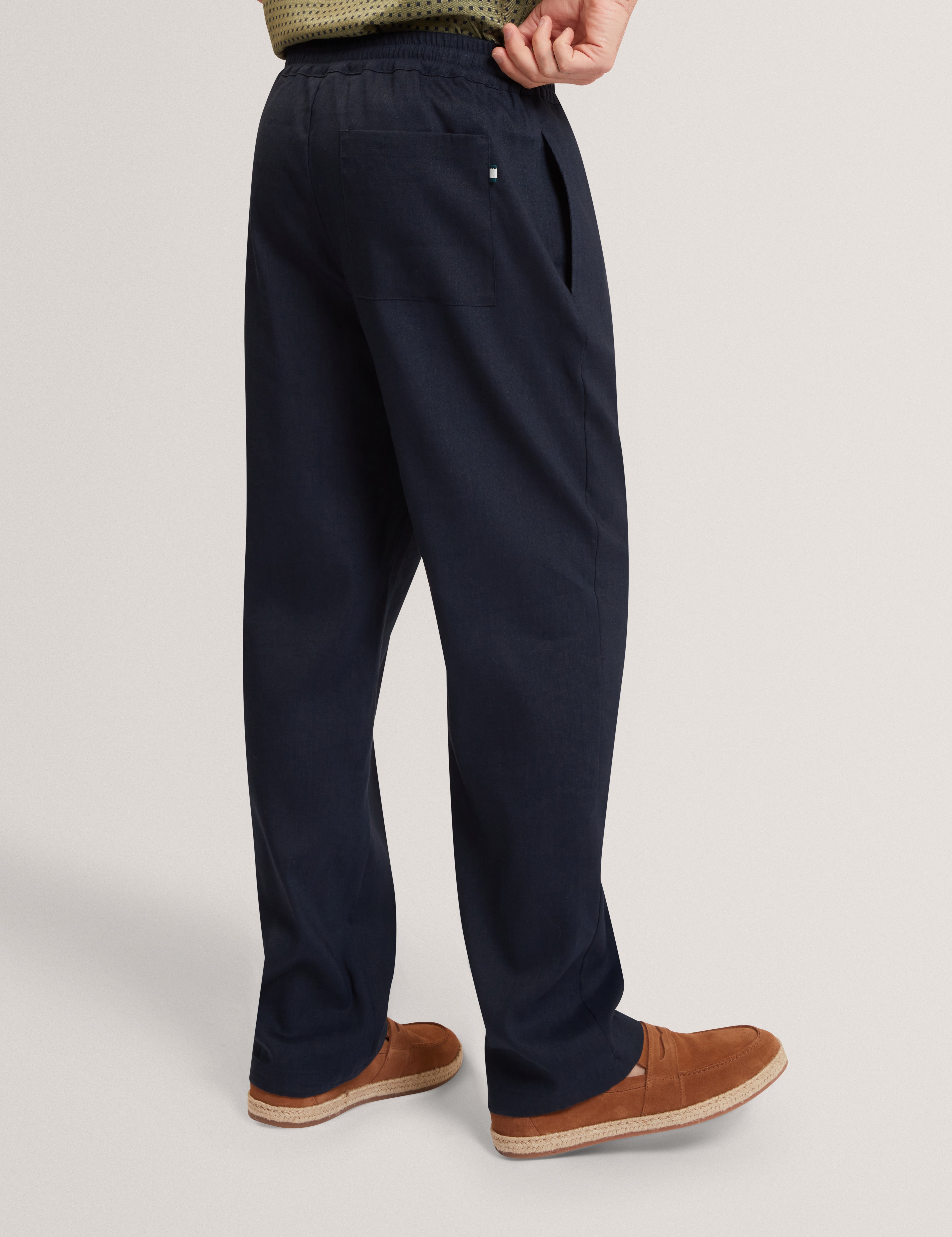 Culverr Relaxed Linen Blend Trouser Navy
