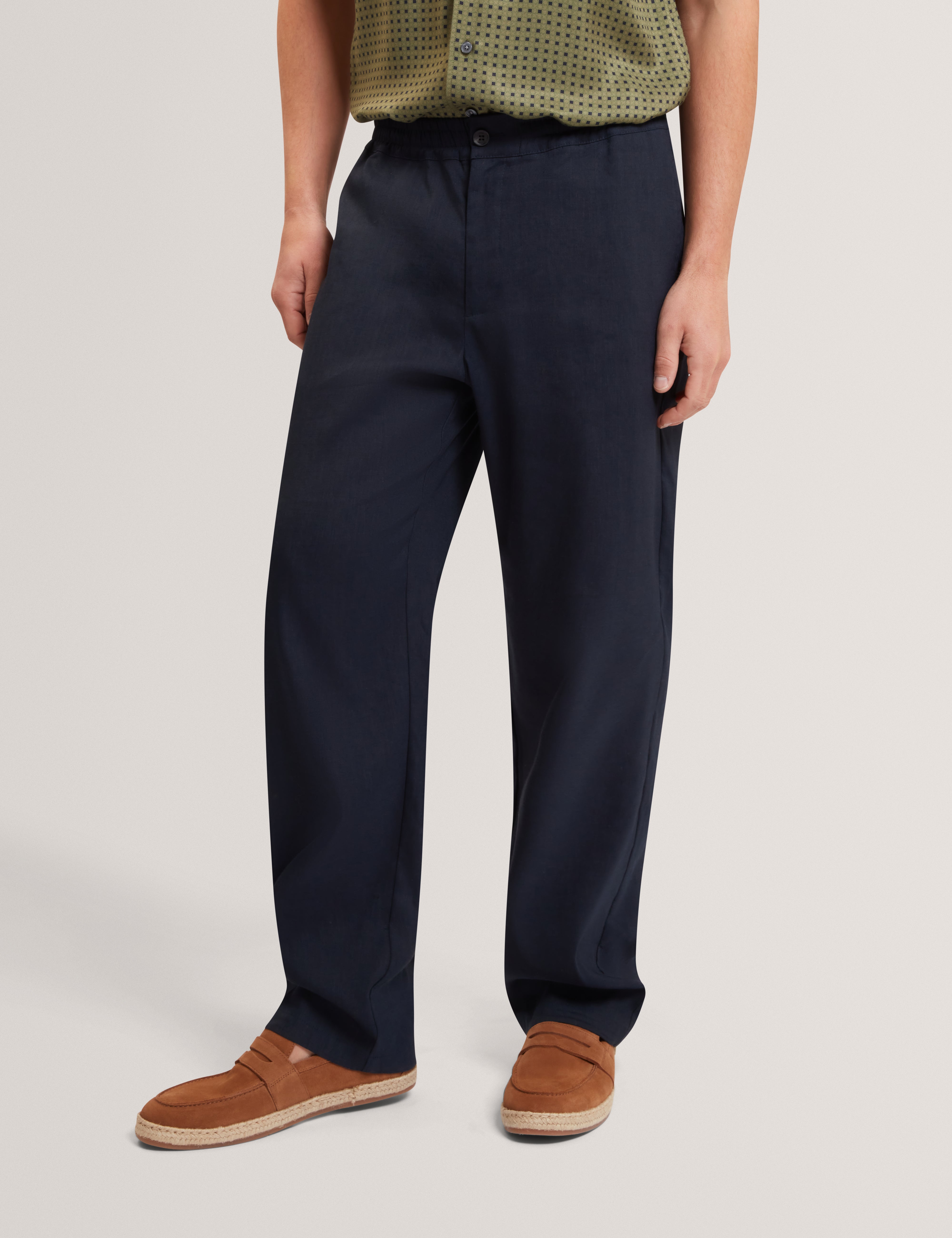 Culverr Relaxed Linen Blend Trouser Navy