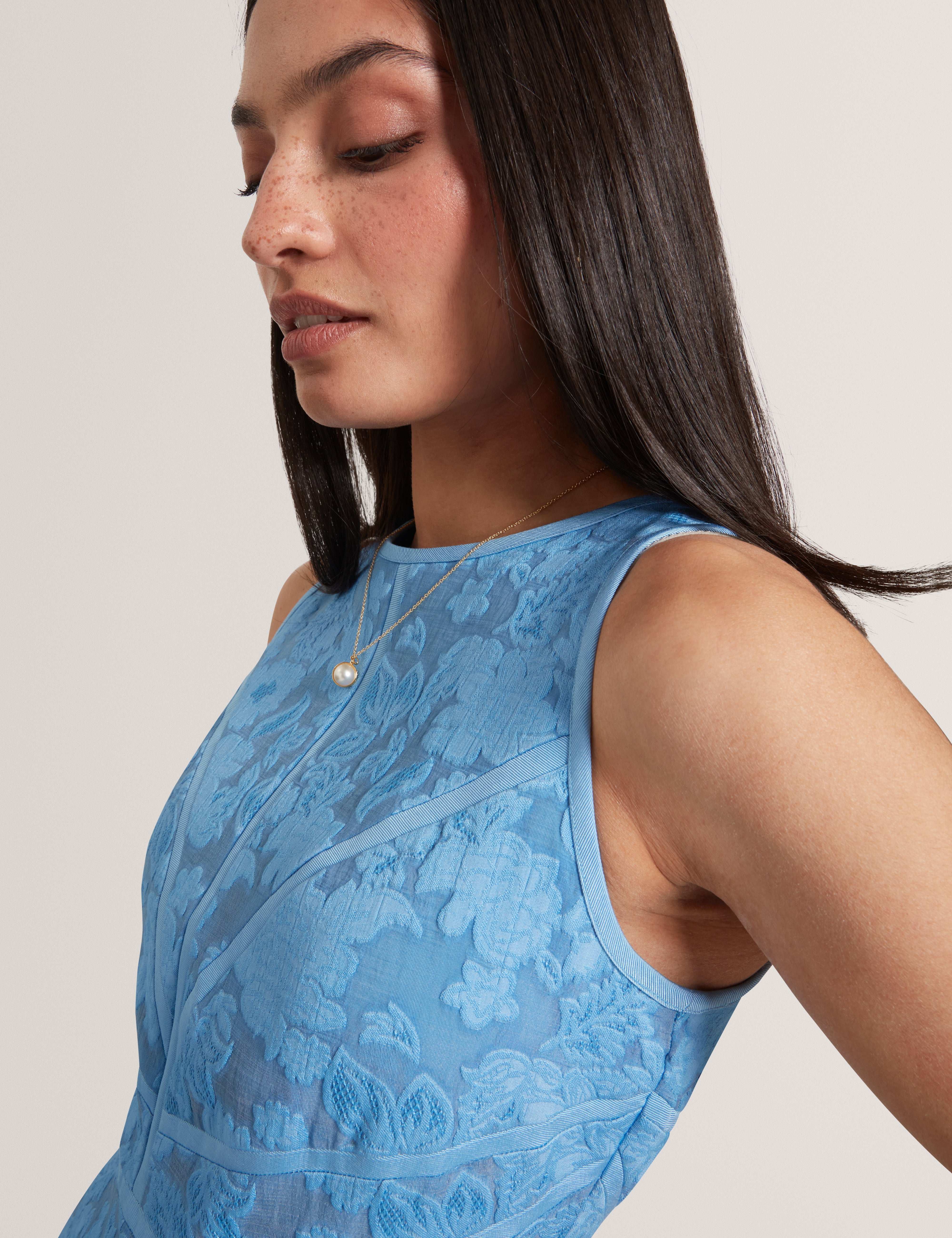 Leesaa Sleeveless Full Skirted Midi Dress Mid-Blue