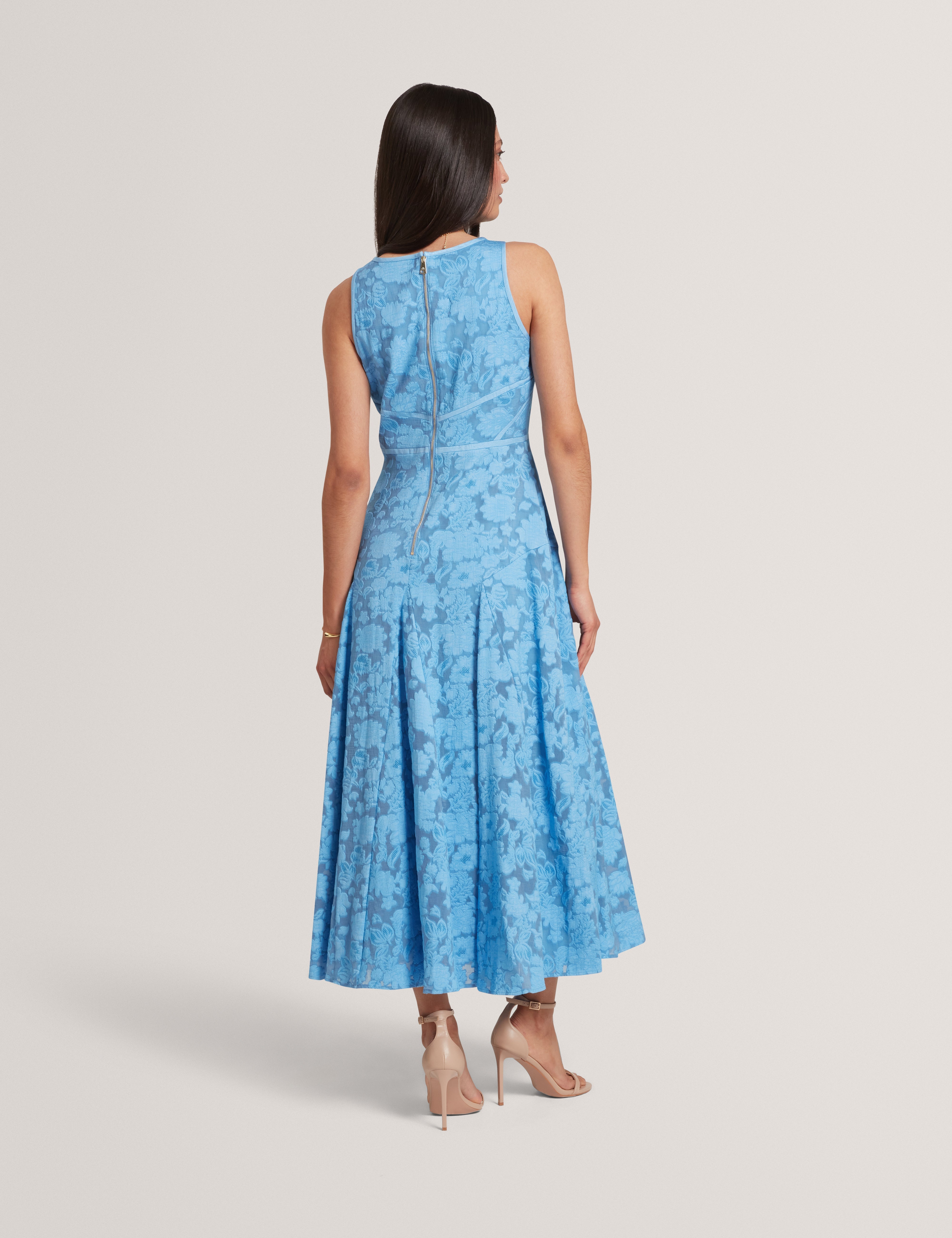 Leesaa Sleeveless Full Skirted Midi Dress Mid-Blue