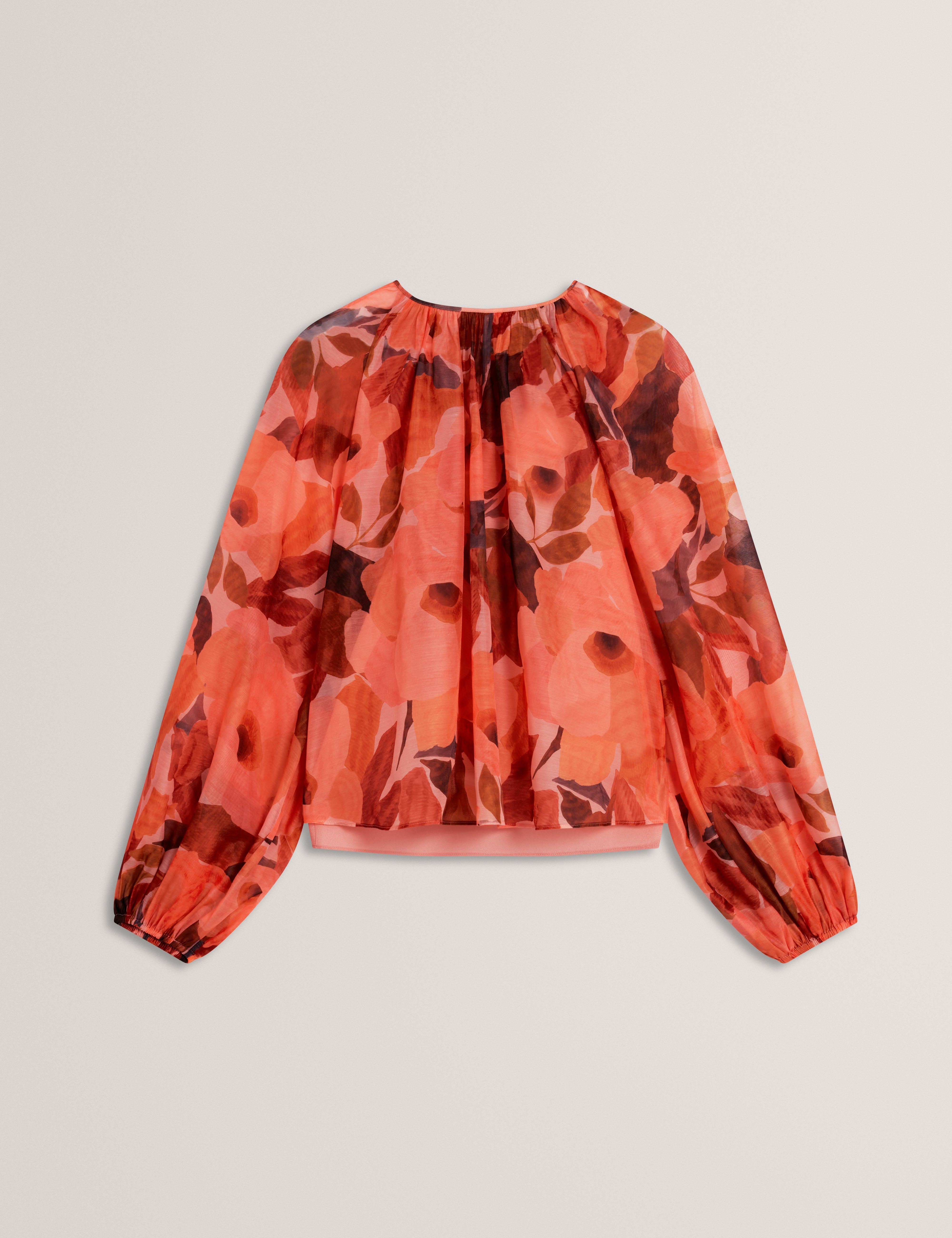 Sabrona Printed Blouse With Organza Overlay Coral