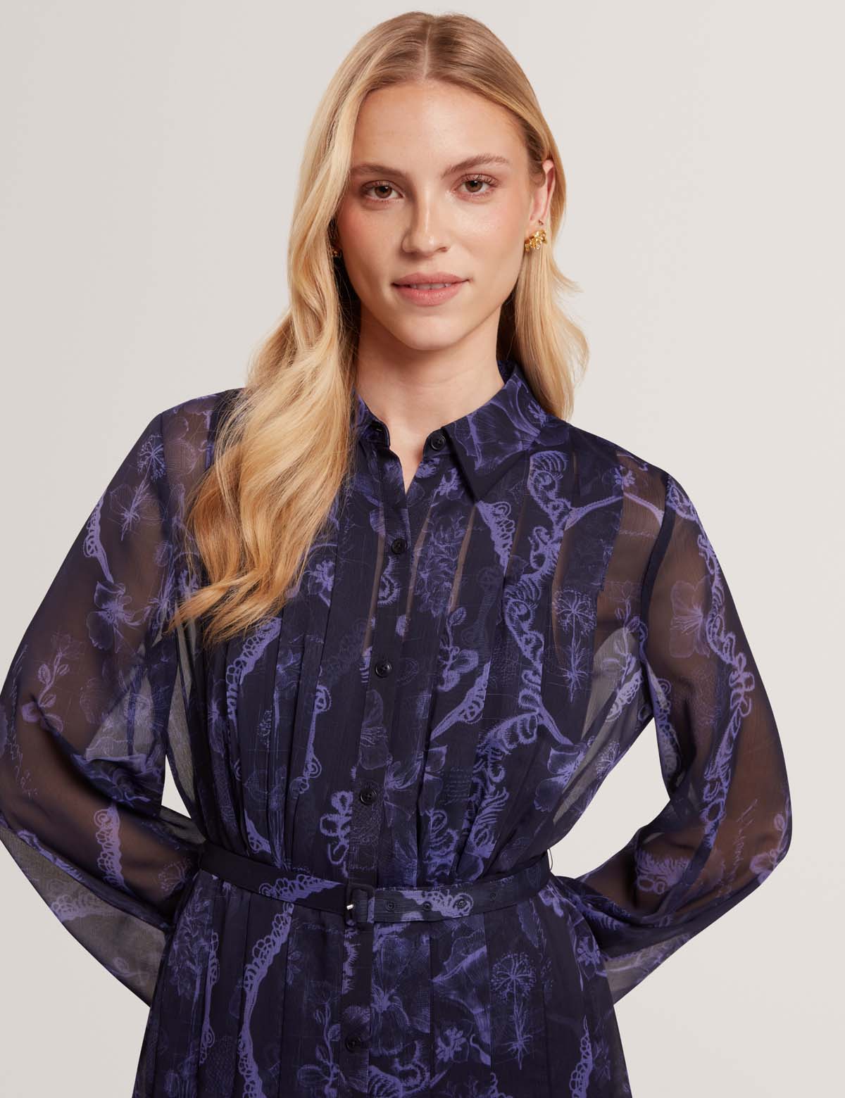 Cherley Pleated Mini Printed Shirt Dress Navy