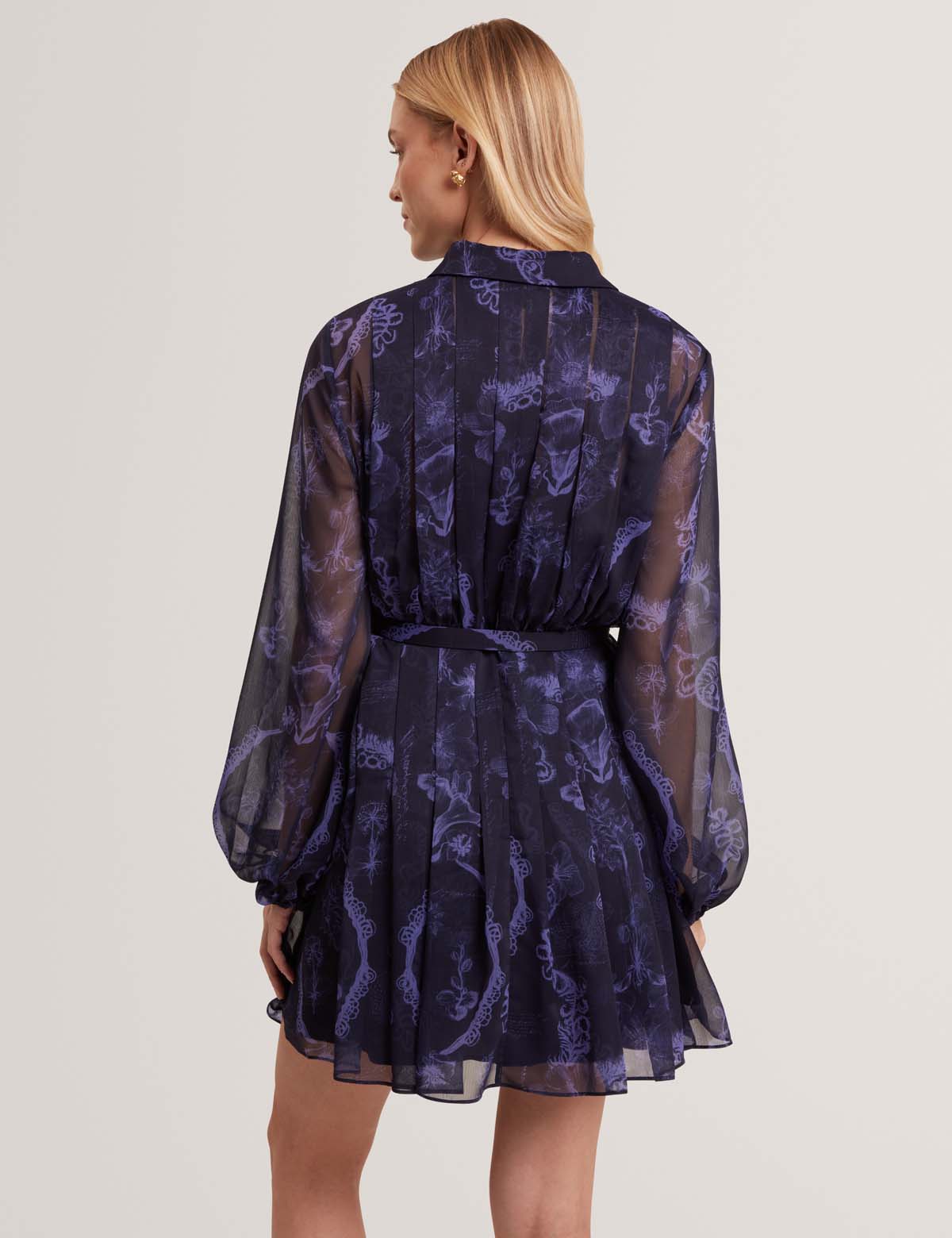 Cherley Pleated Mini Printed Shirt Dress Navy