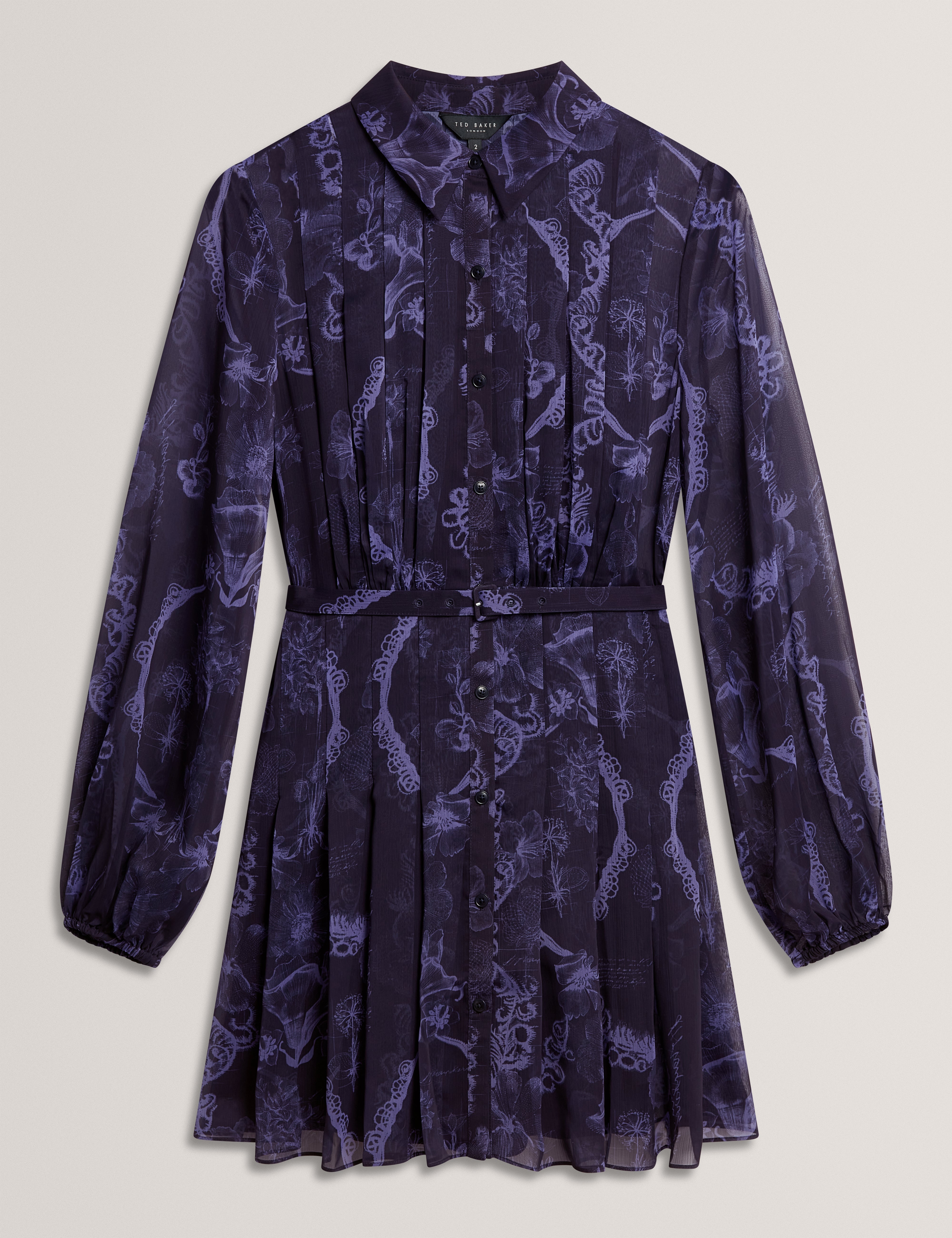 Cherley Pleated Mini Printed Shirt Dress Navy