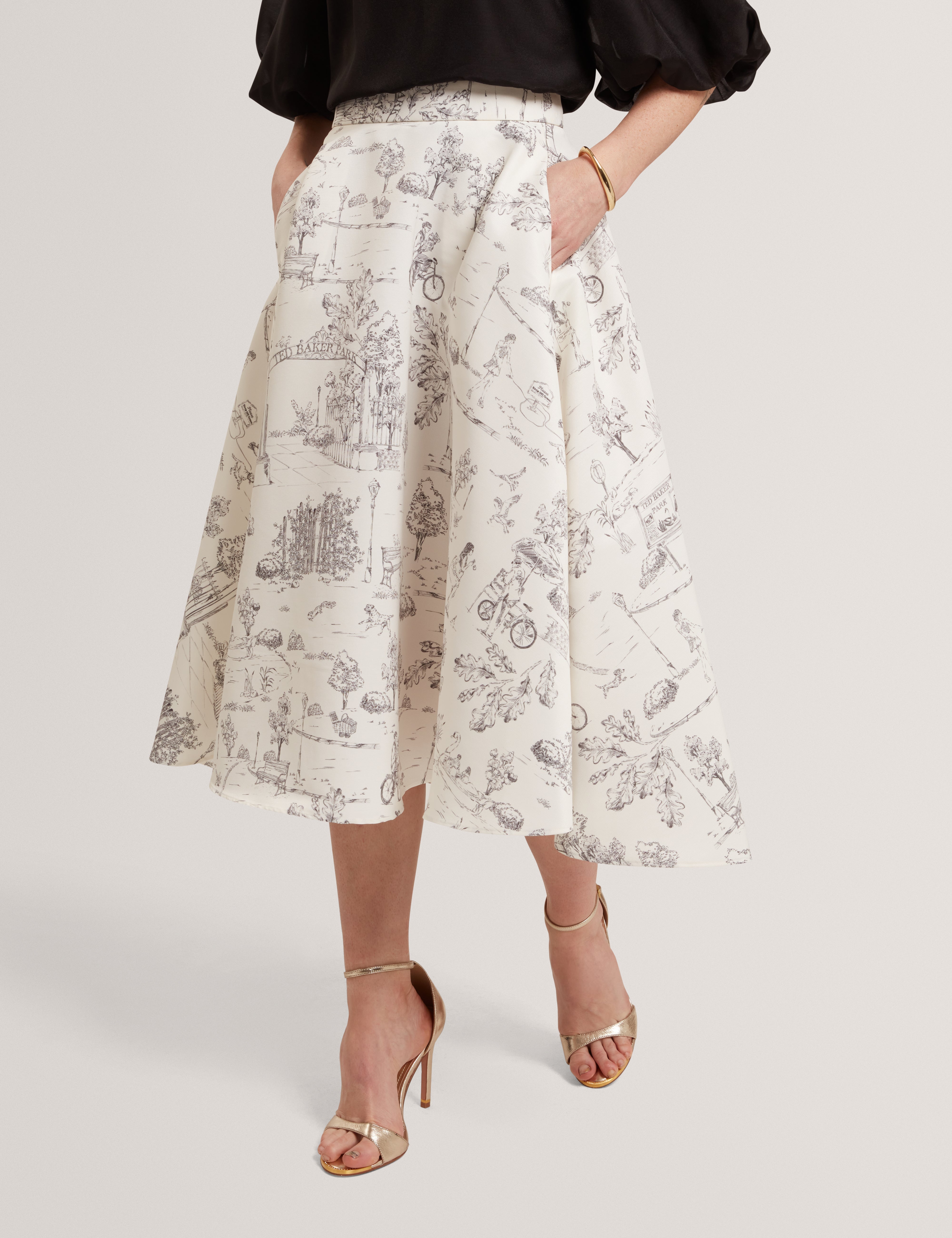 Skania Printed Ottoman Midi Skirt Ivory