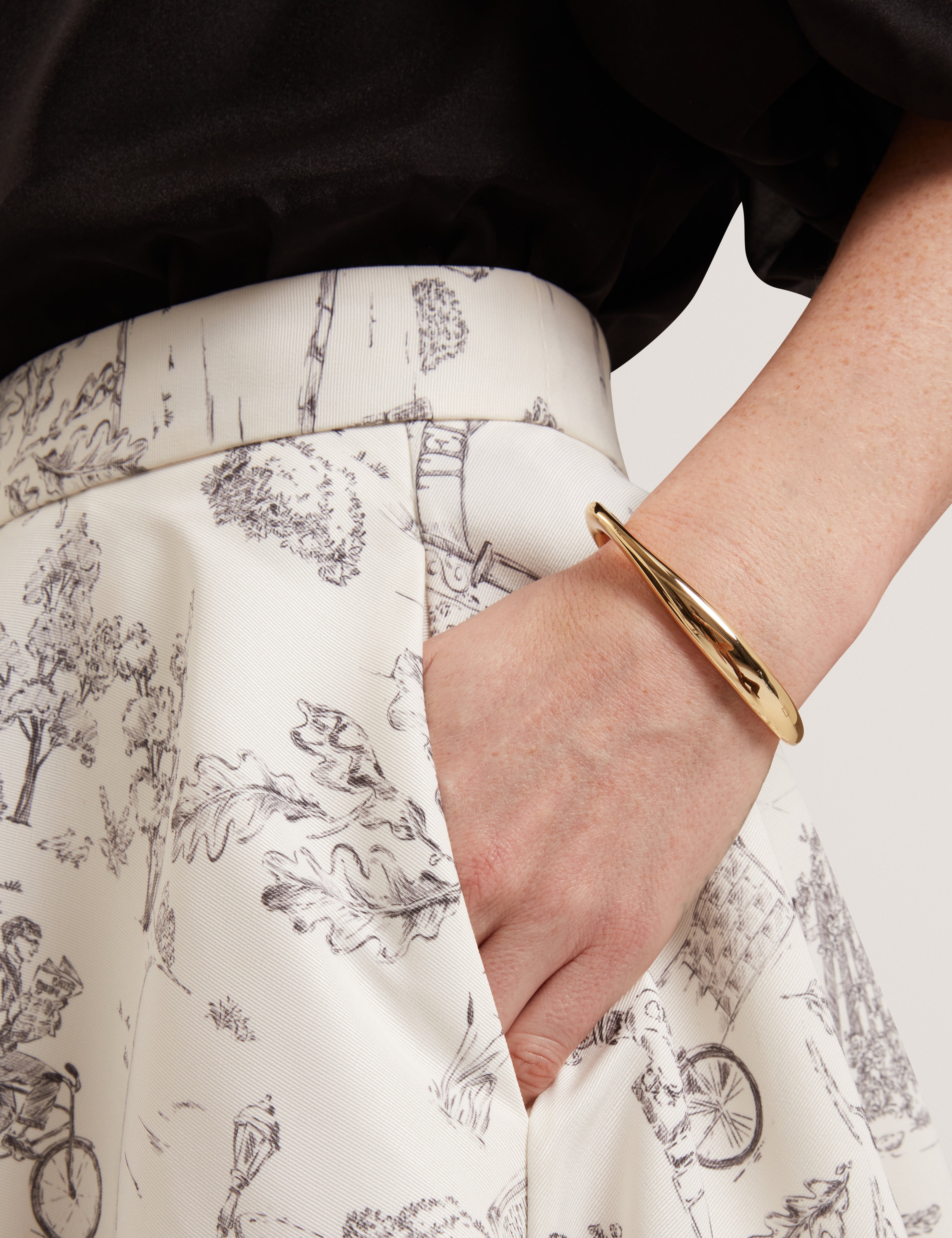 Skania Printed Ottoman Midi Skirt Ivory