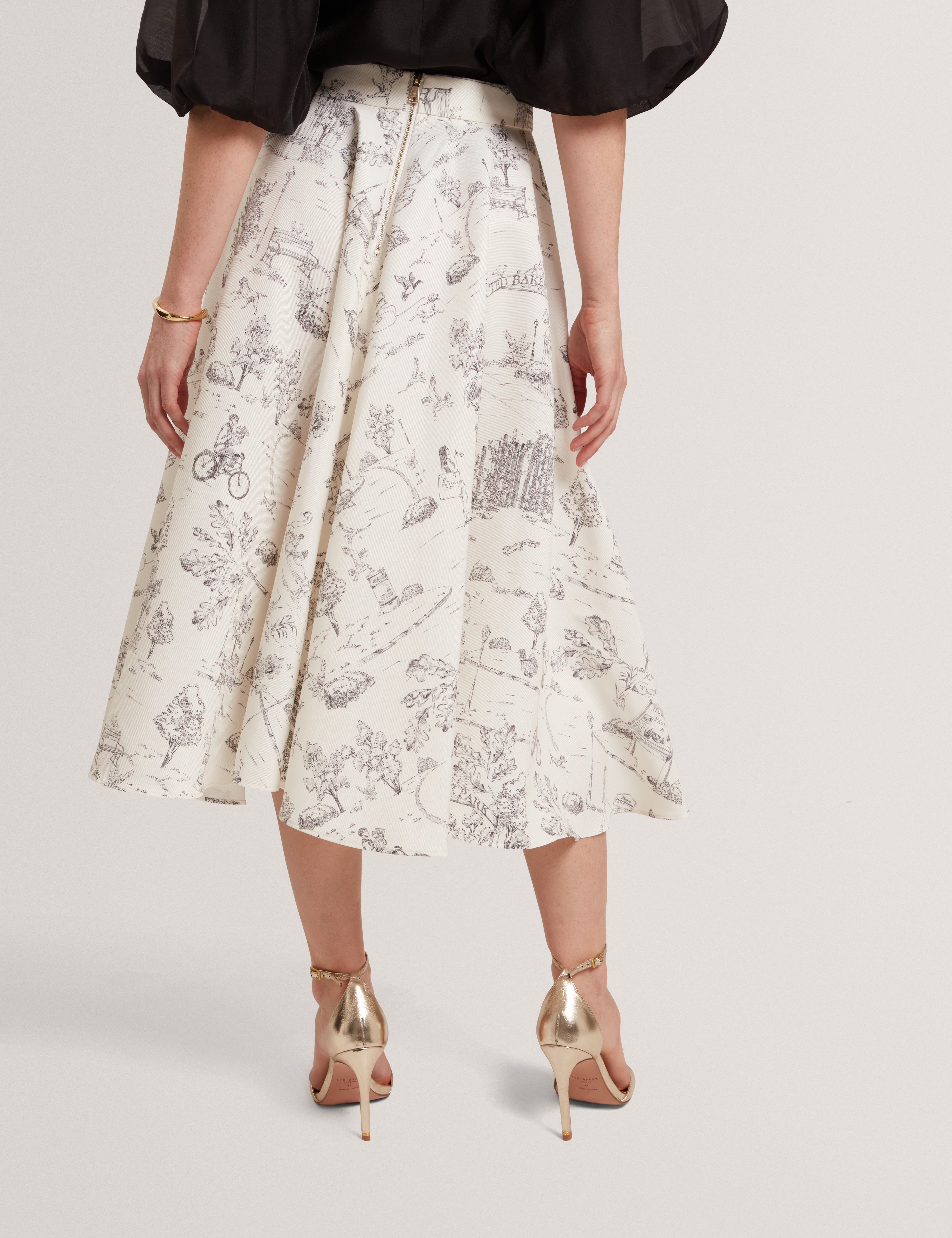 Skania Printed Ottoman Midi Skirt Ivory