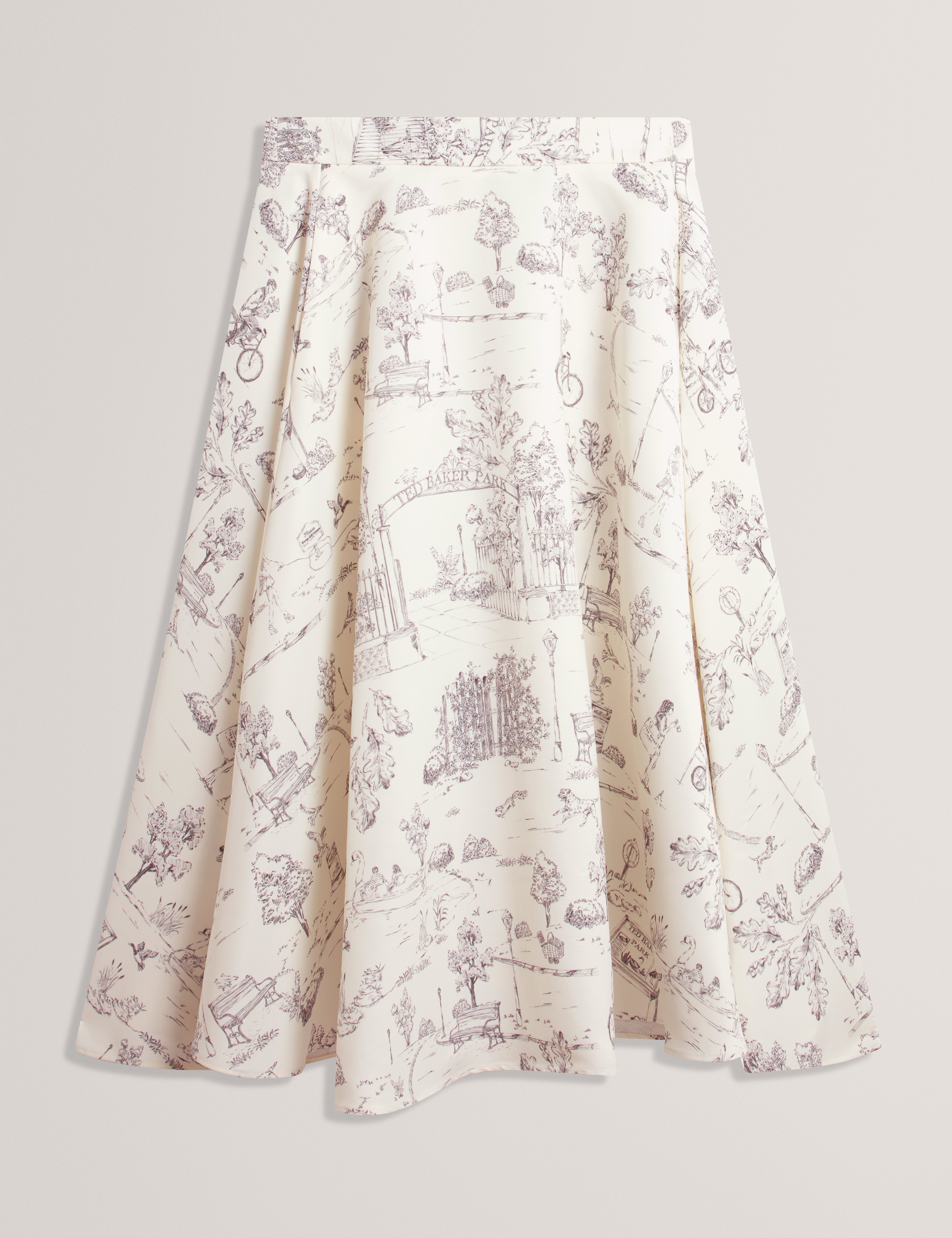 Skania Printed Ottoman Midi Skirt Ivory