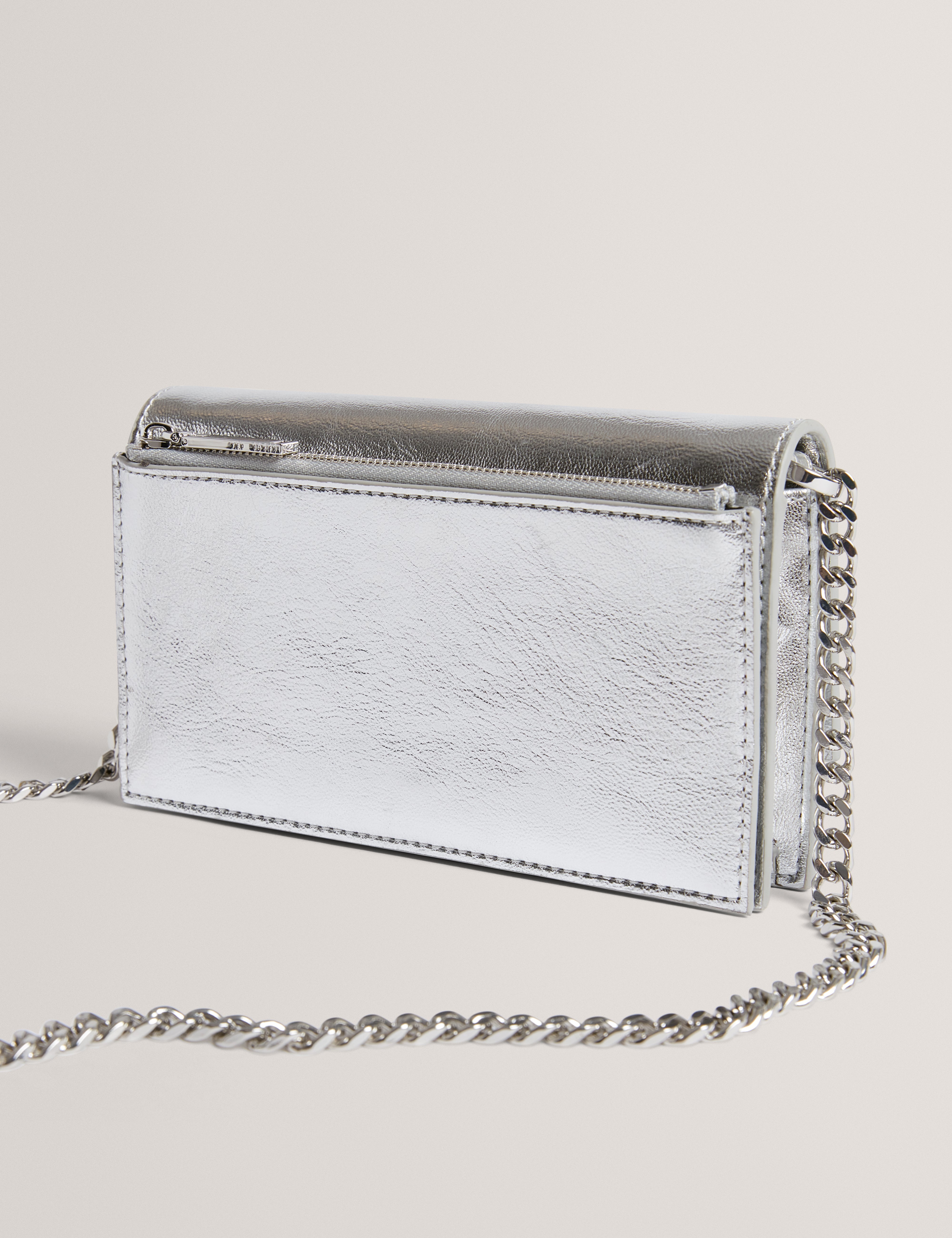Mahiria Lock Detail Purse On A Chain Silver-Col