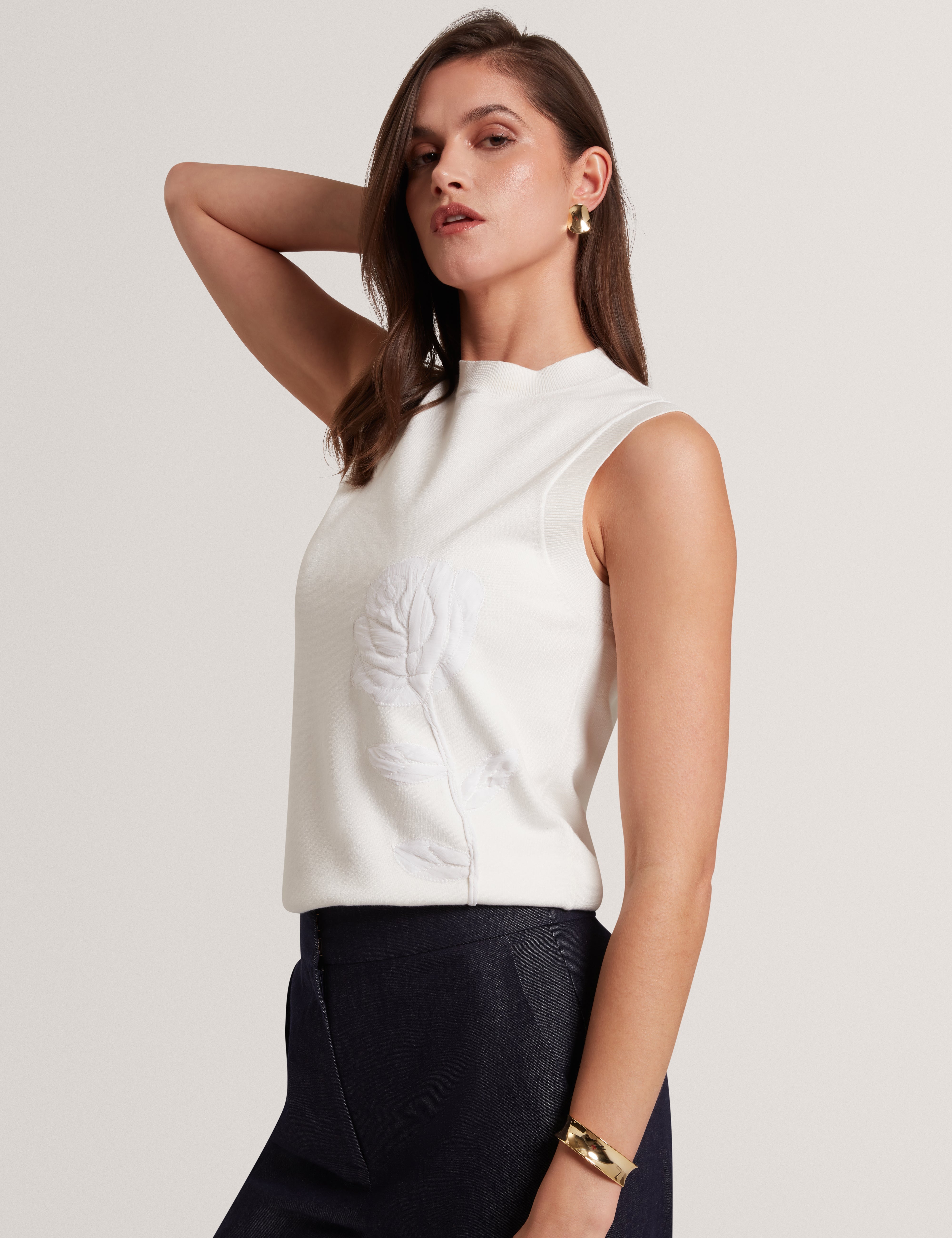 Nyeli Knitted Organza Applique Tank Ivory
