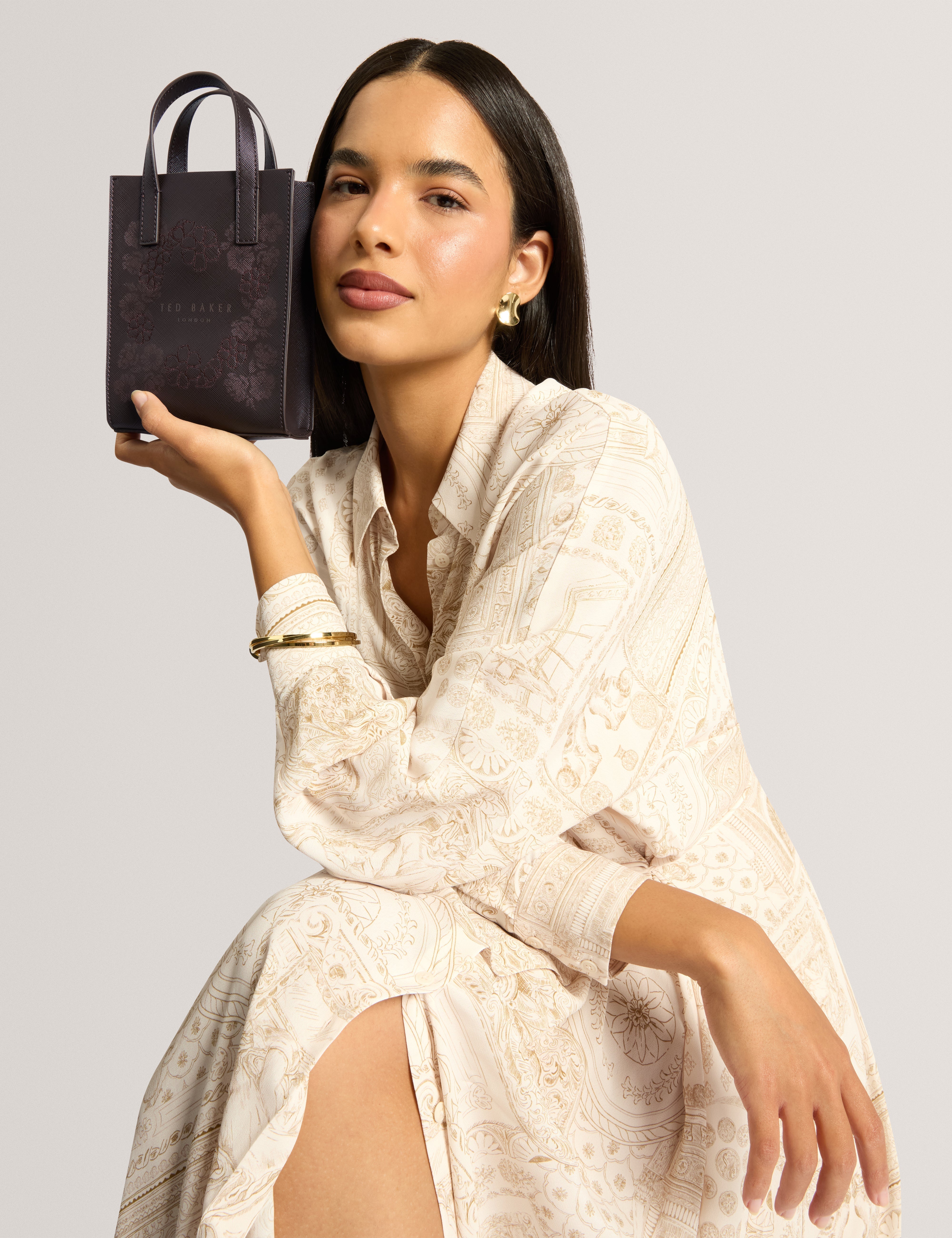 Reocon Embroidery Floral Mini Icon Bag Brn-Choc
