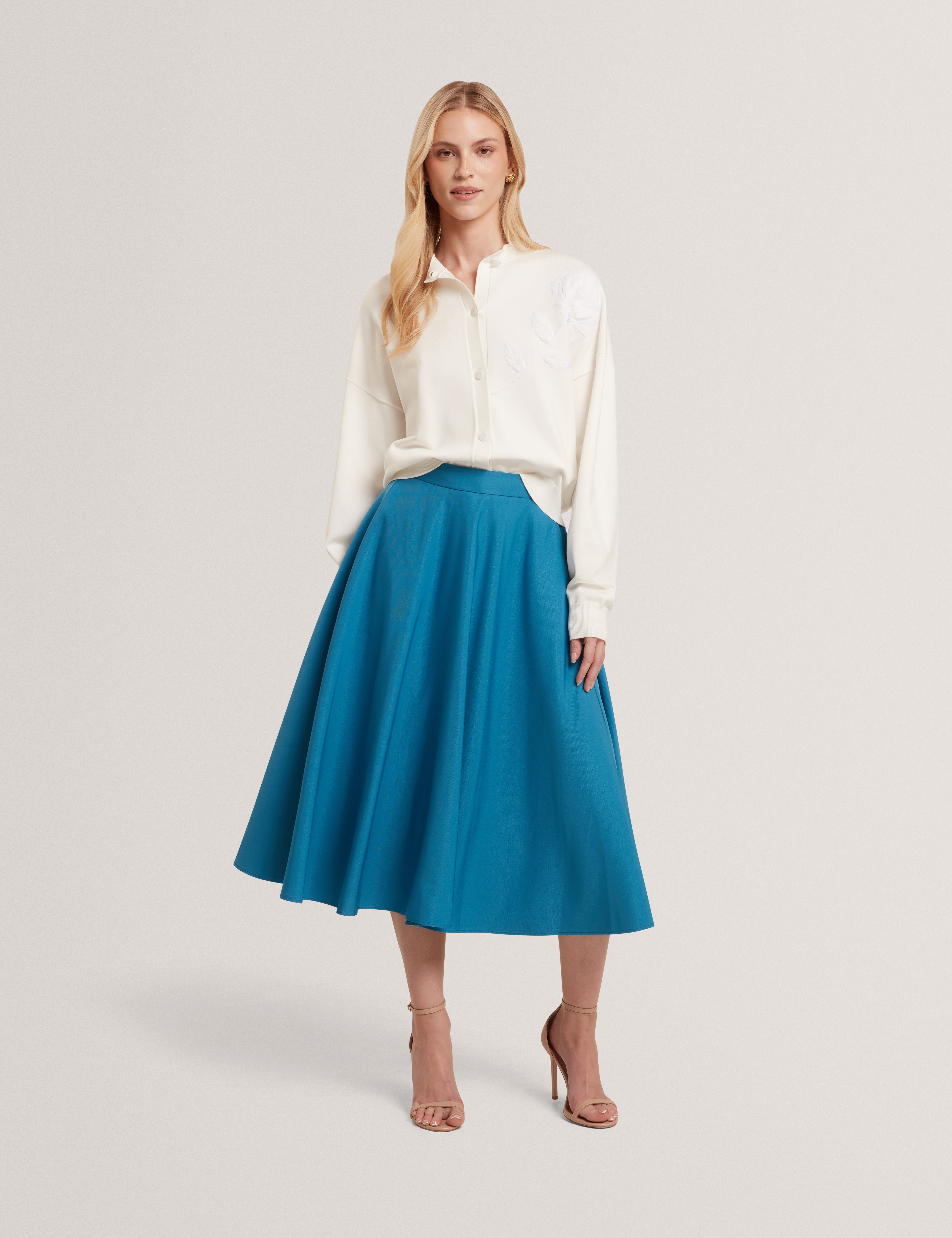 Movaa Ottoman Midi Skirt Teal-Blue