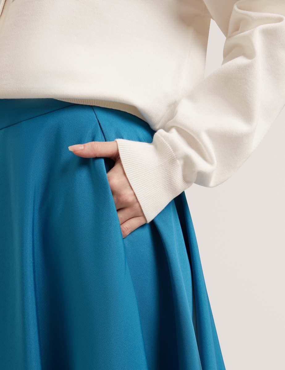 Movaa Ottoman Midi Skirt Teal-Blue