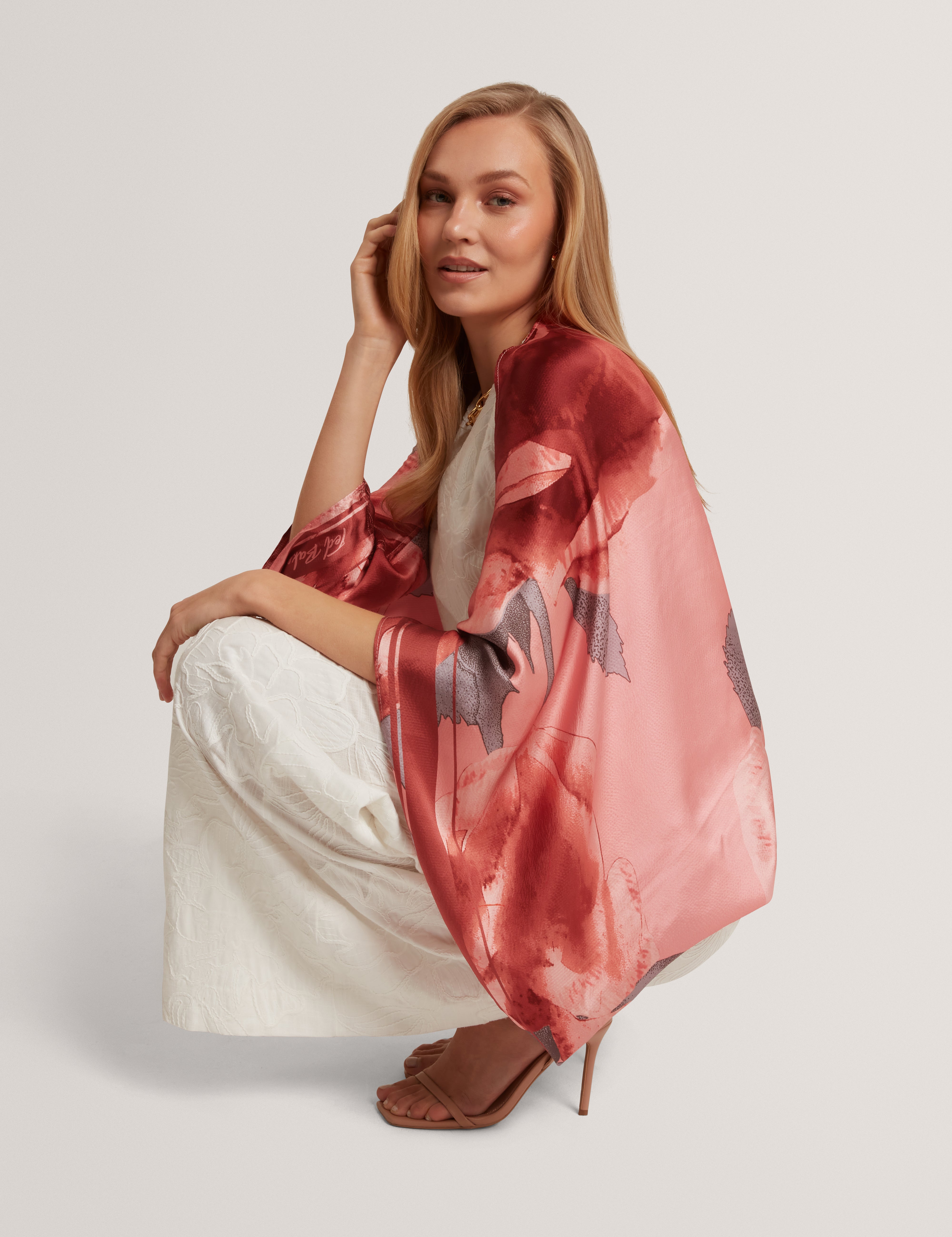 Miyakaz Printed Silk Cape Pink