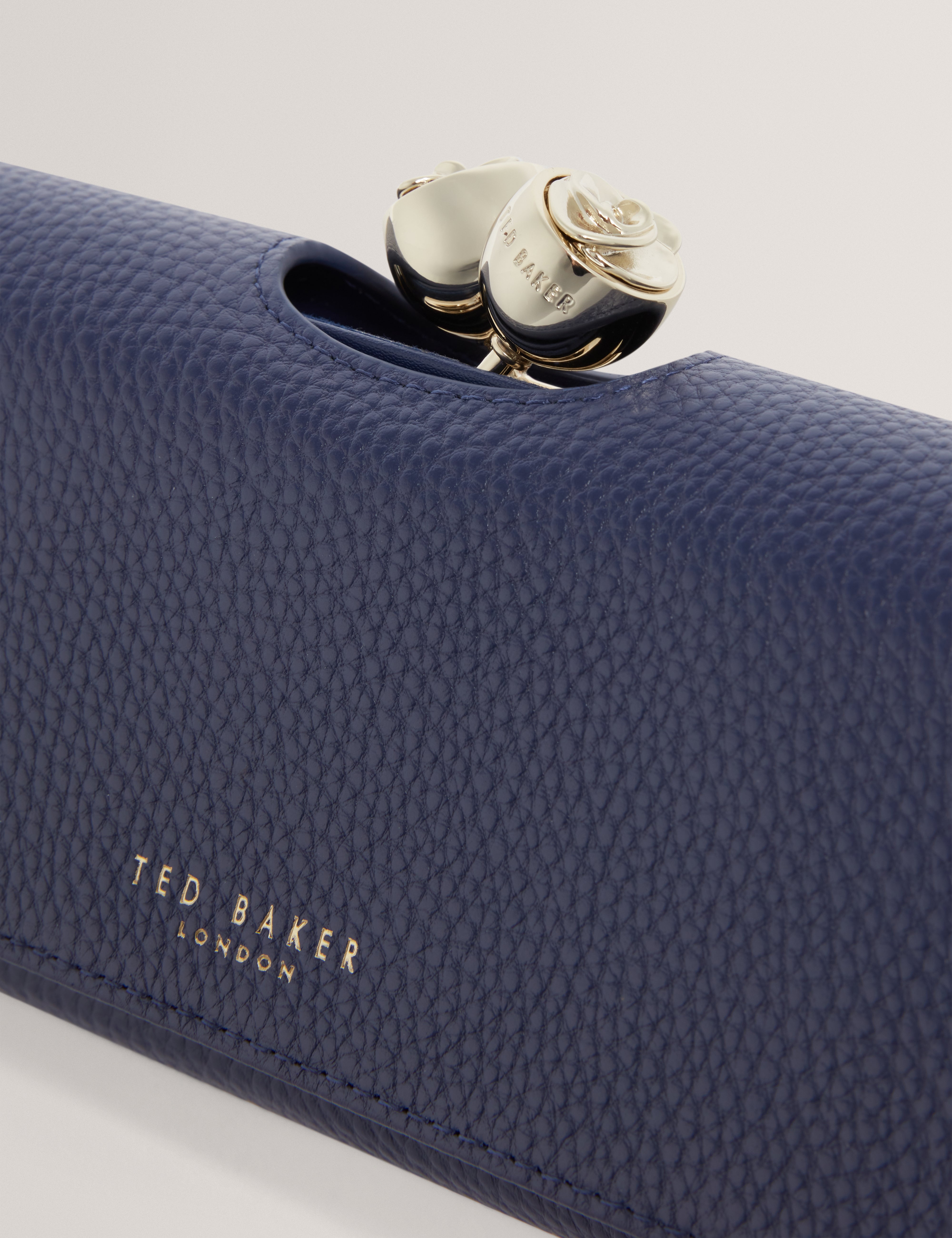 Roosali Rose Detail Leather Large Bobble Purse Dk-Blue