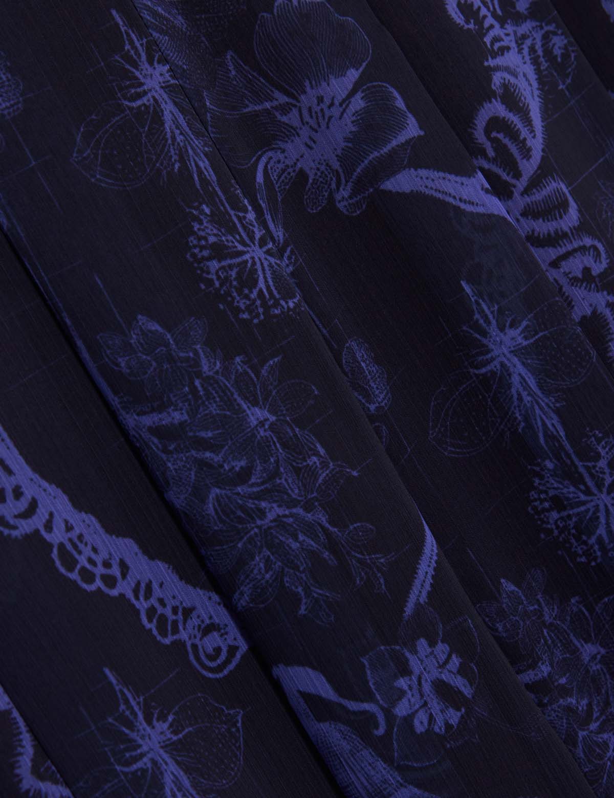 Solian Printed Box Pleat Wide Leg Trouser Navy