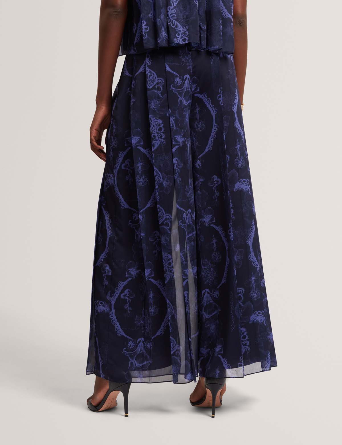 Solian Printed Box Pleat Wide Leg Trouser Navy