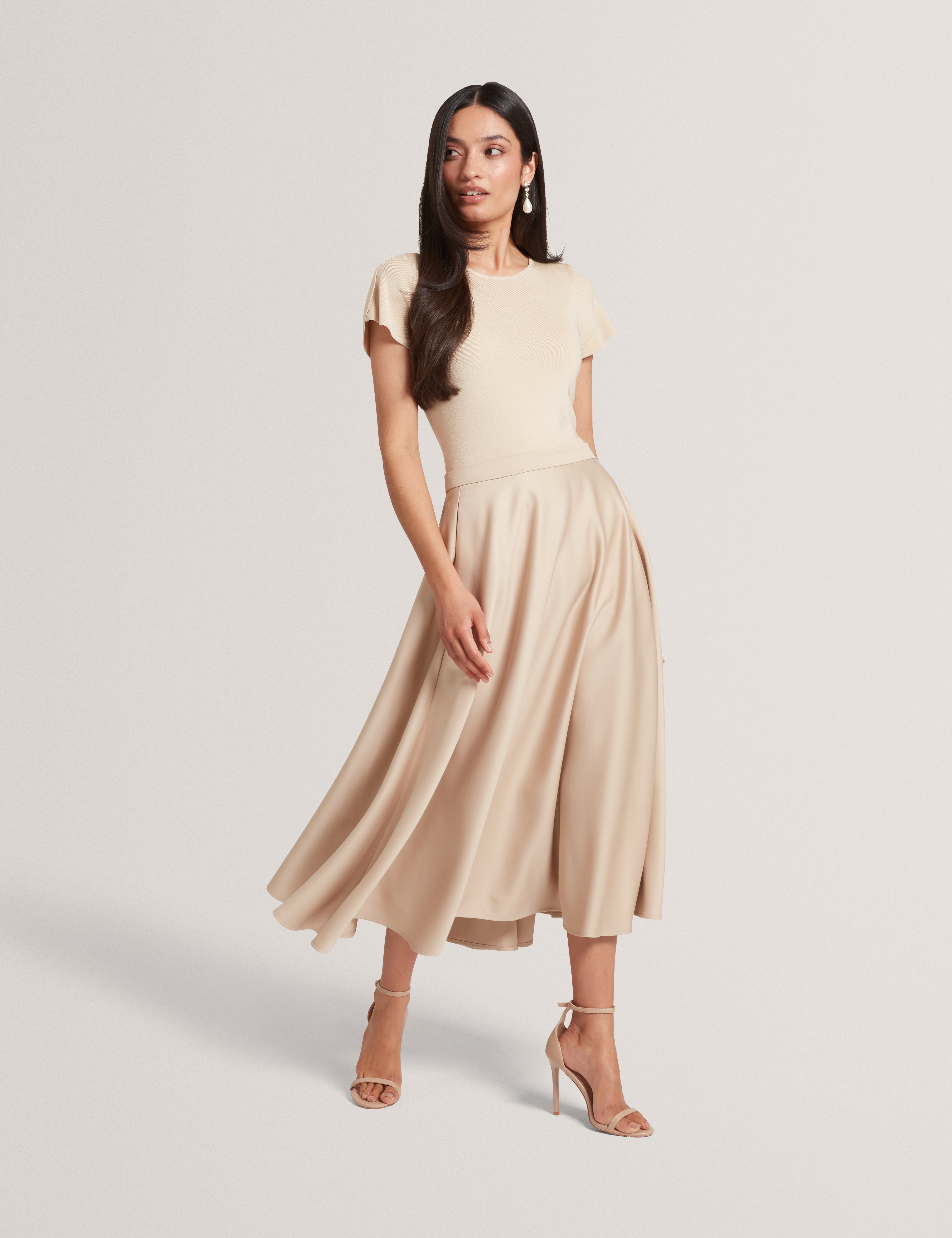 Calyne Tulip Sleeve Mockable Midi Dress Natural