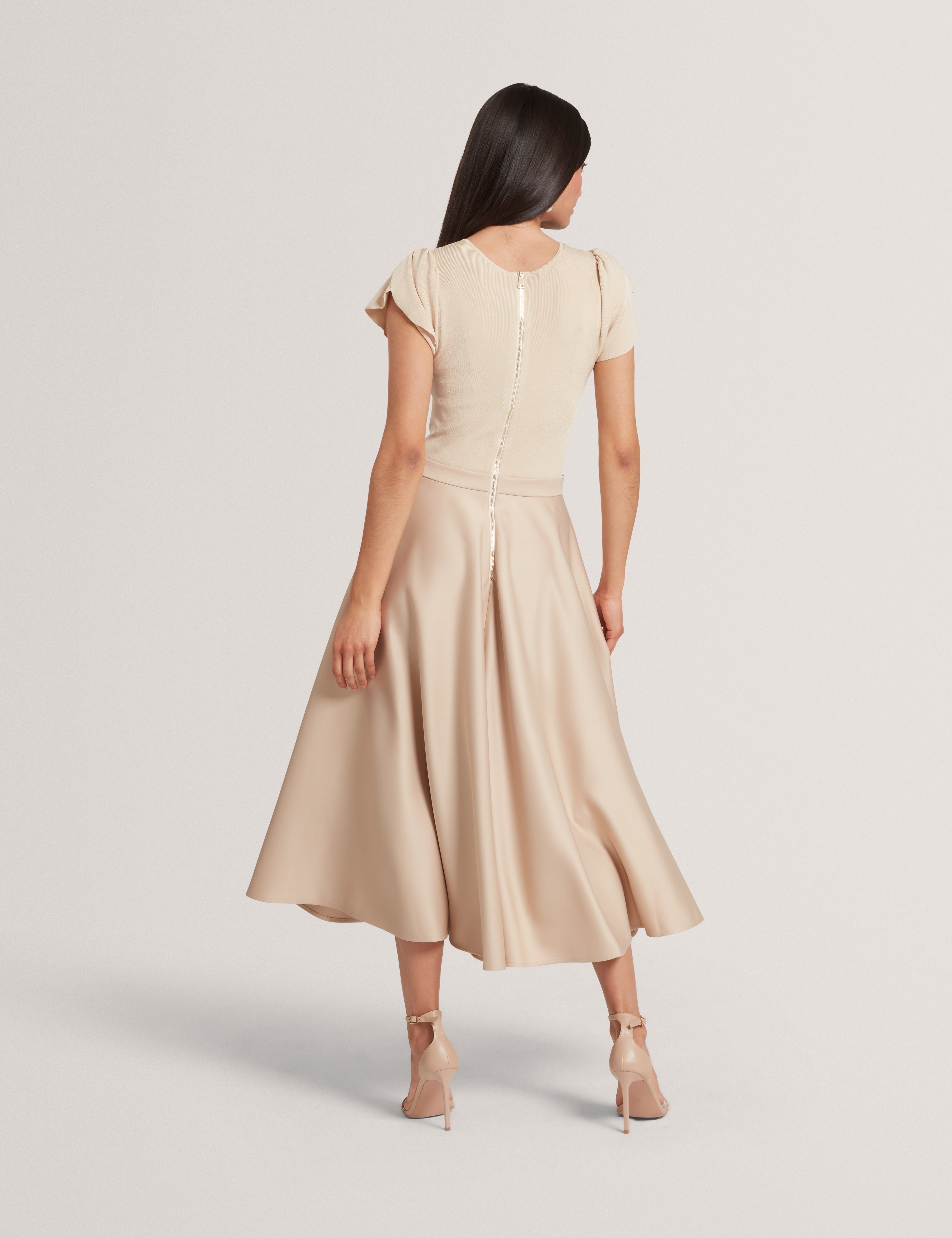 Calyne Tulip Sleeve Mockable Midi Dress Natural