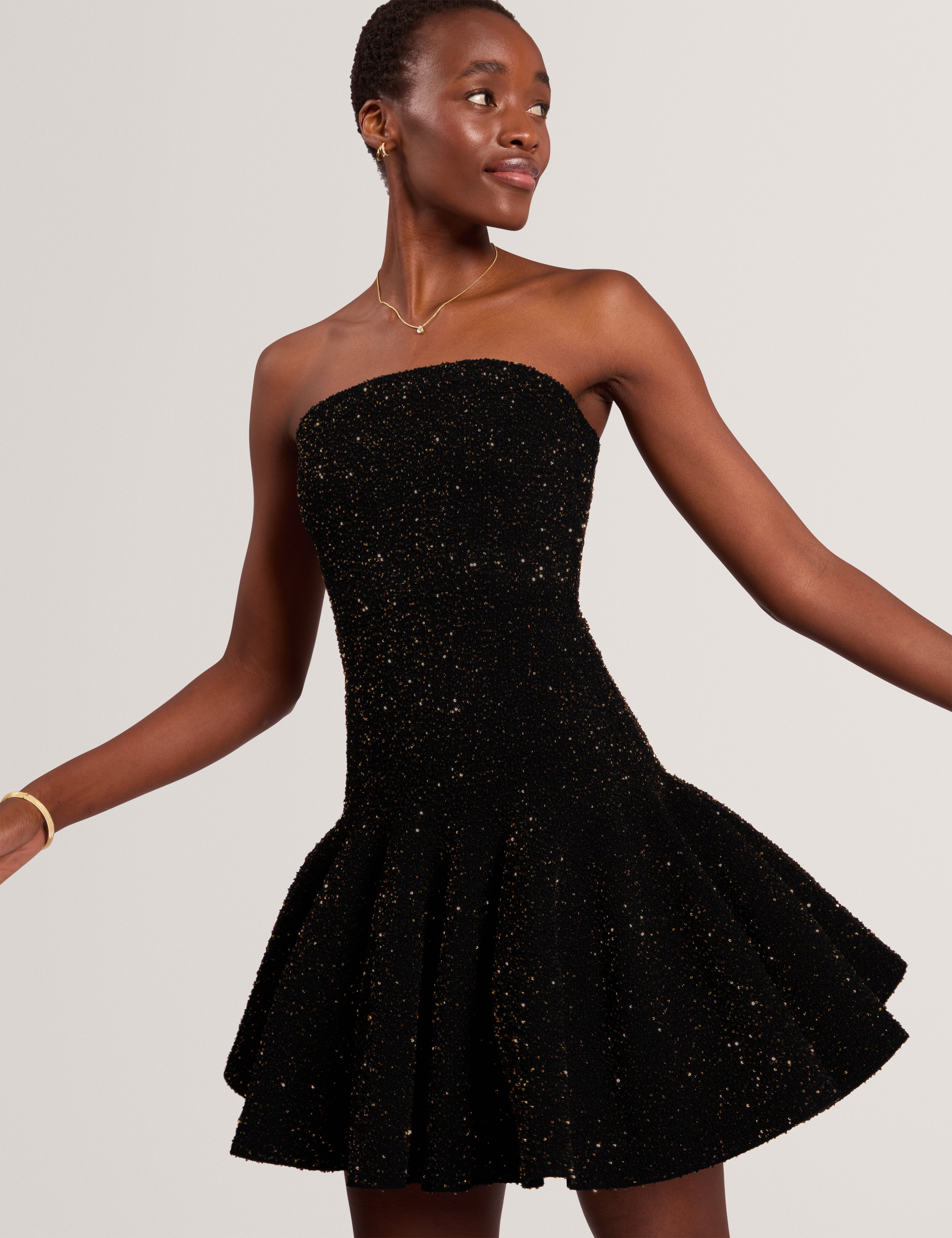 Naely Sequin Bandeau Mini Dress Black