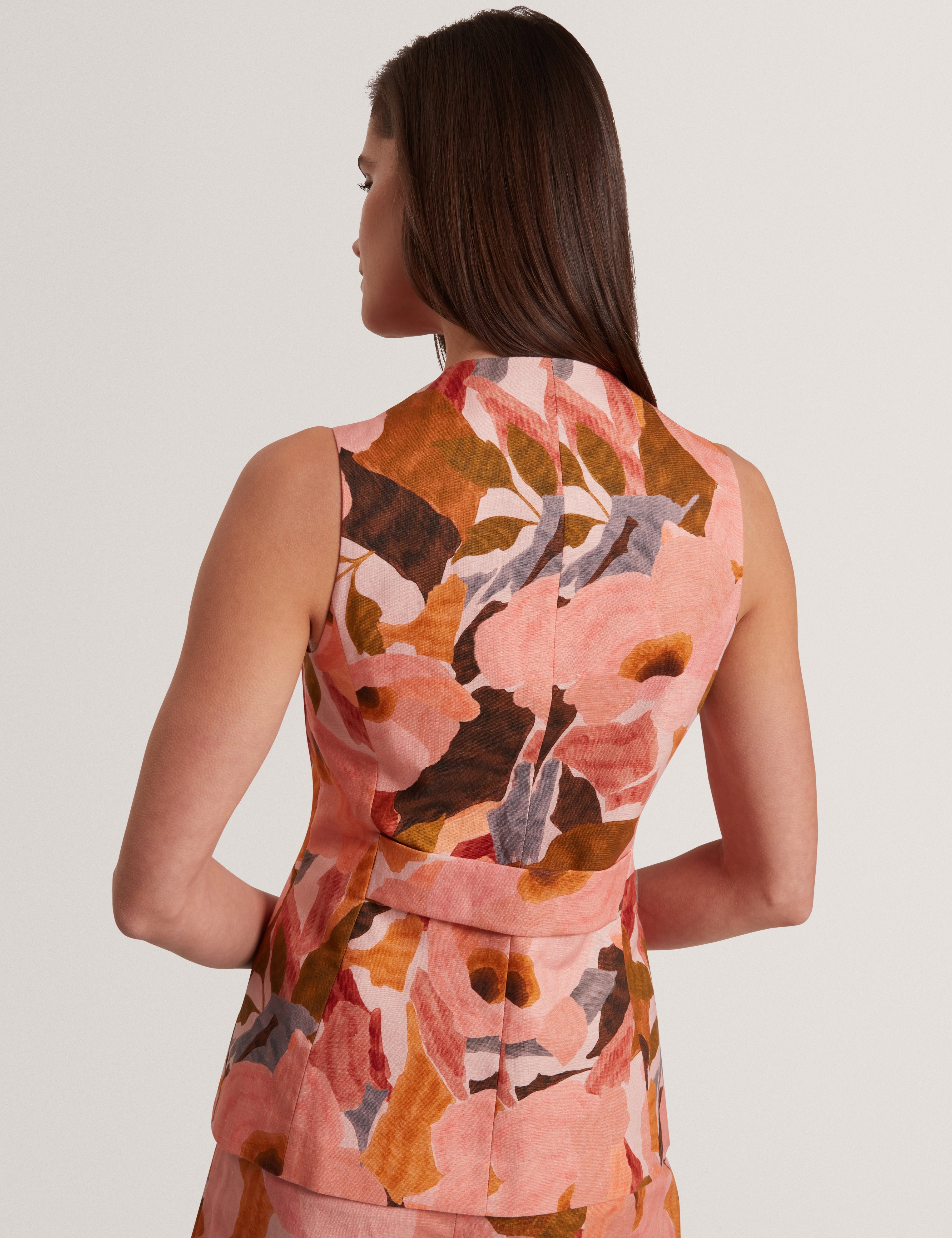 Narlla Printed Tailored Waistcoat Coral