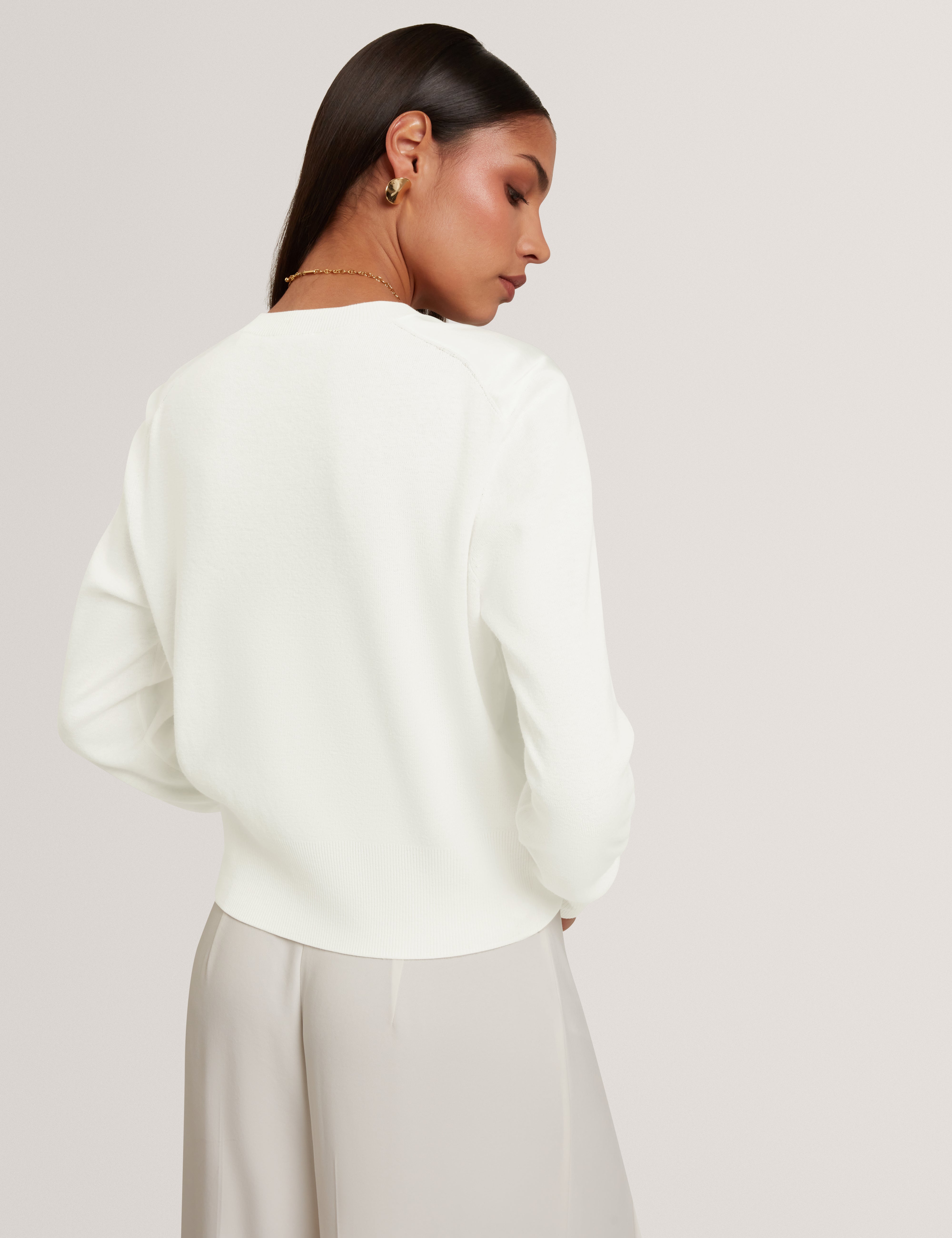 Isalda Printed Woven Front Cardigan Ivory