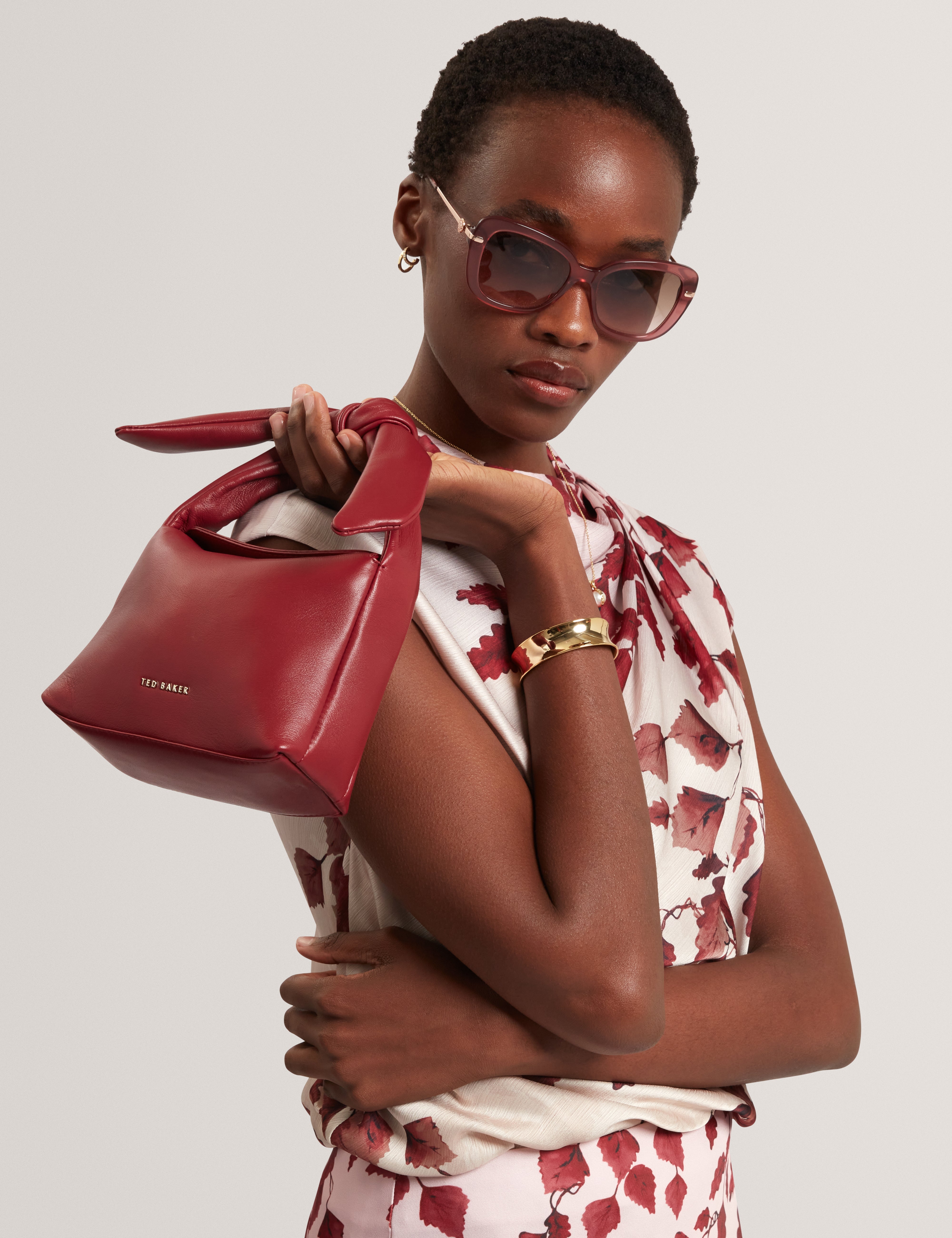 Niyal Soft Knot Bow Leather Xbody Bag Dk-Red