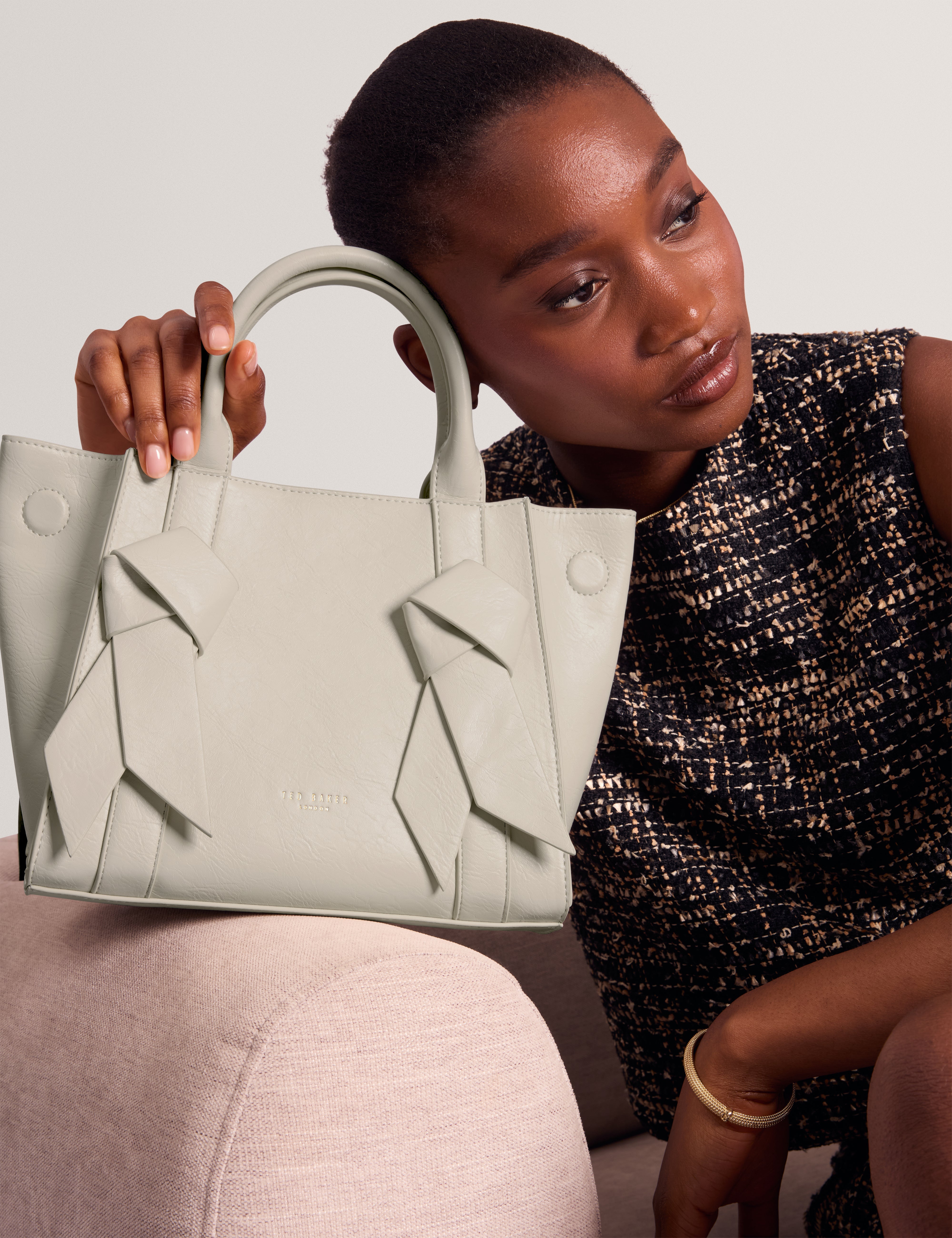 Saniee Knot Bow Medium Tote Bag Ivory