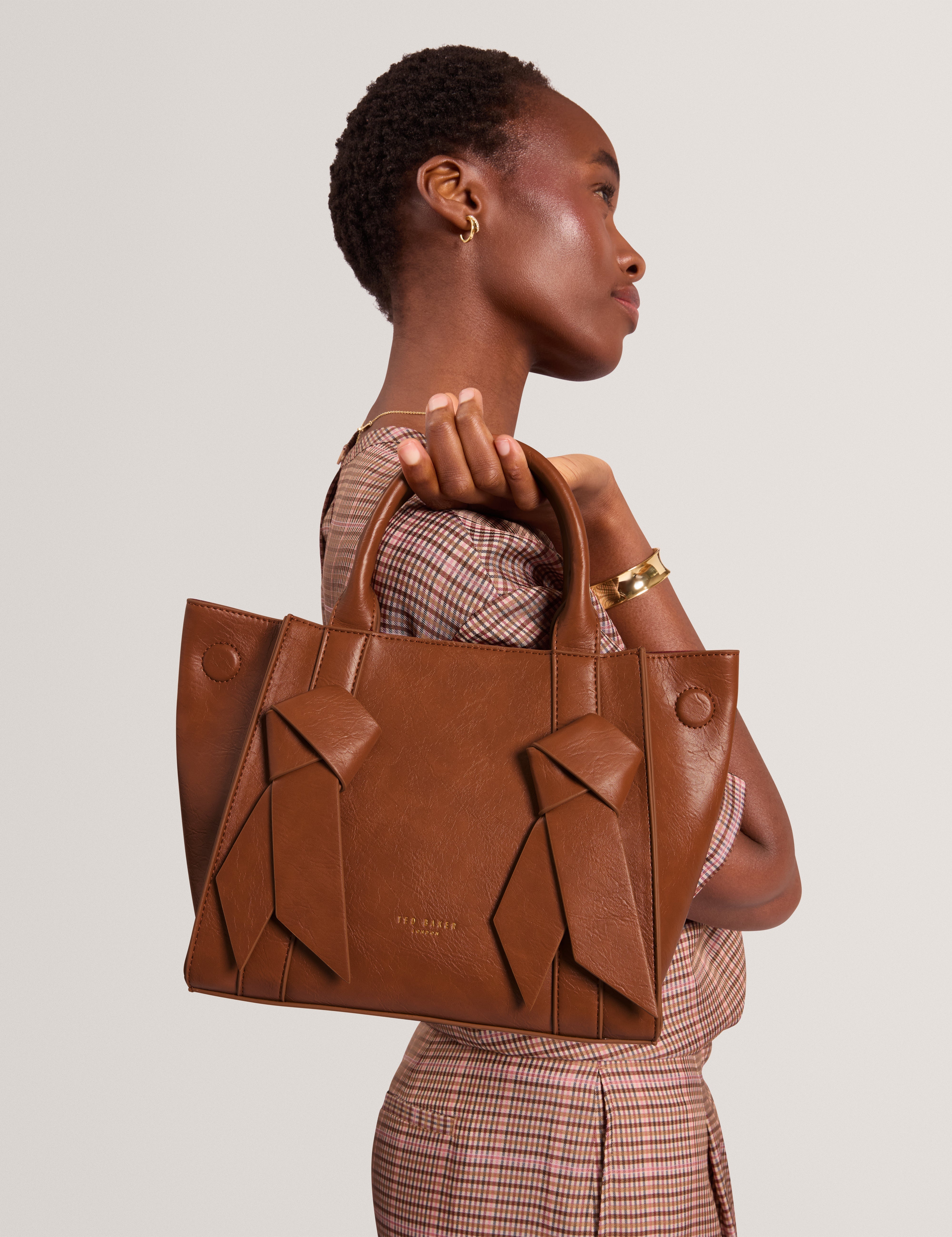 Saniee Knot Bow Medium Tote Bag Tan