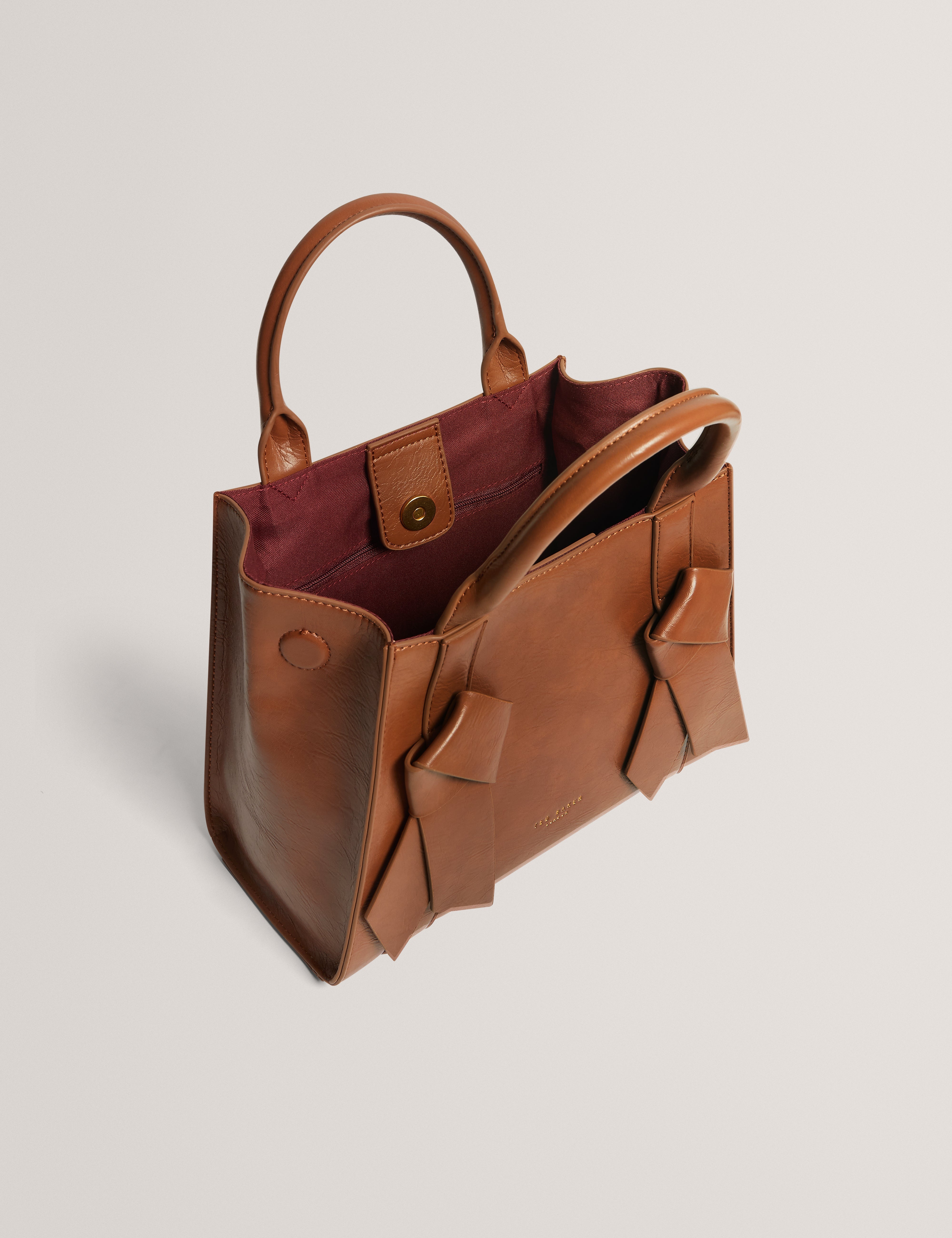 Saniee Knot Bow Medium Tote Bag Tan