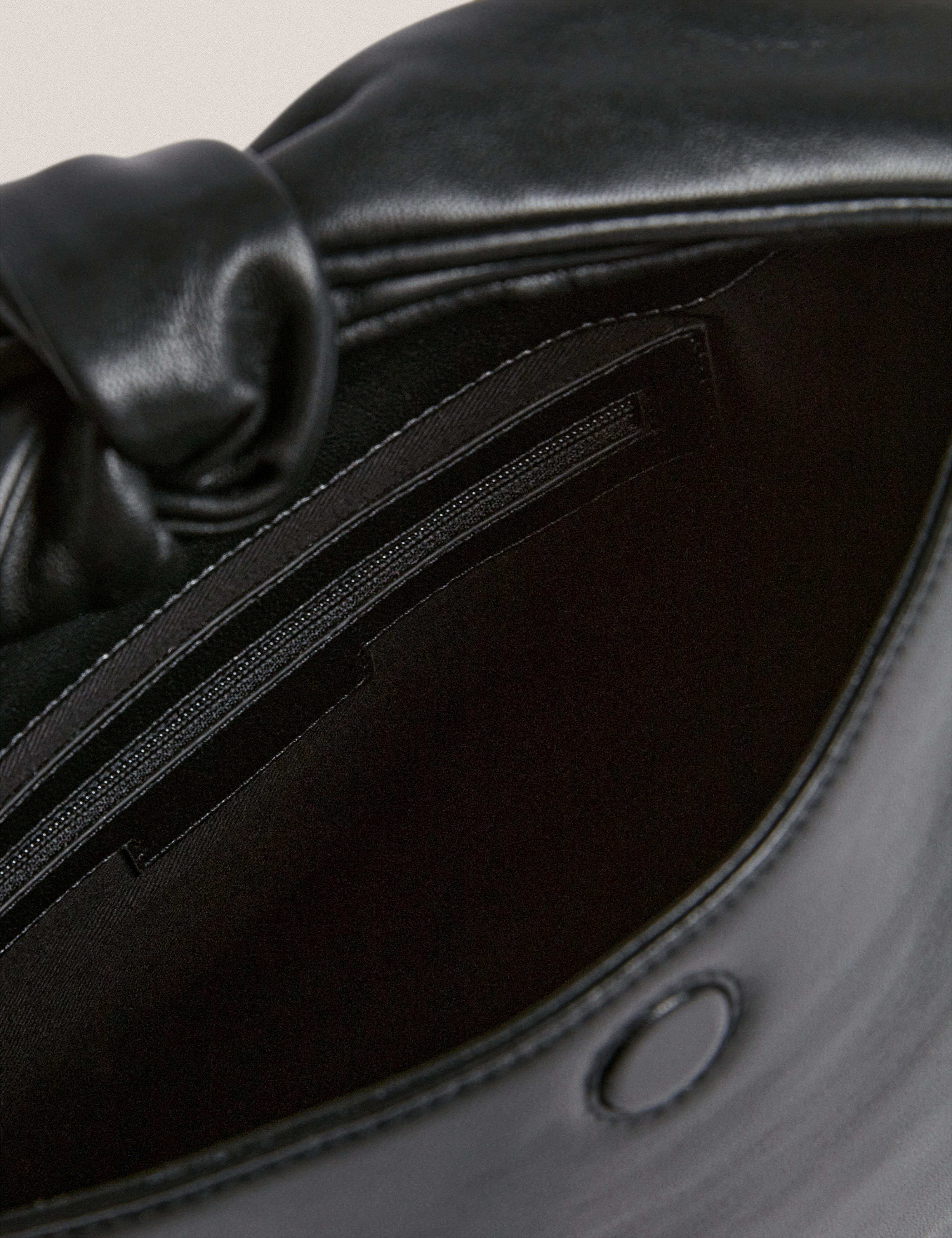 Nyaal Soft Knot Bow Leather Shoulder Bag Black