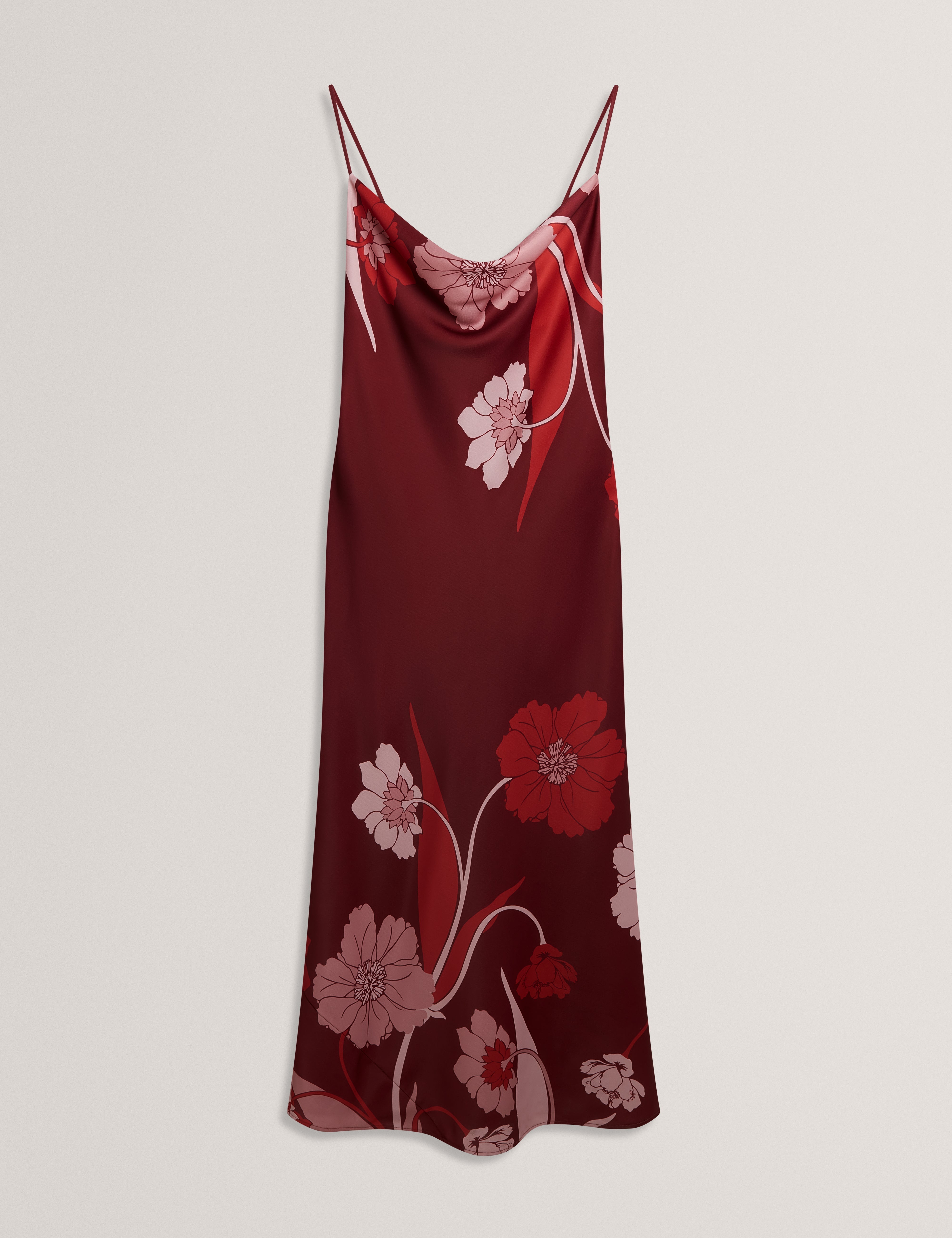 Indora Printed Cowl Neck Maxi Dress Dk-Red